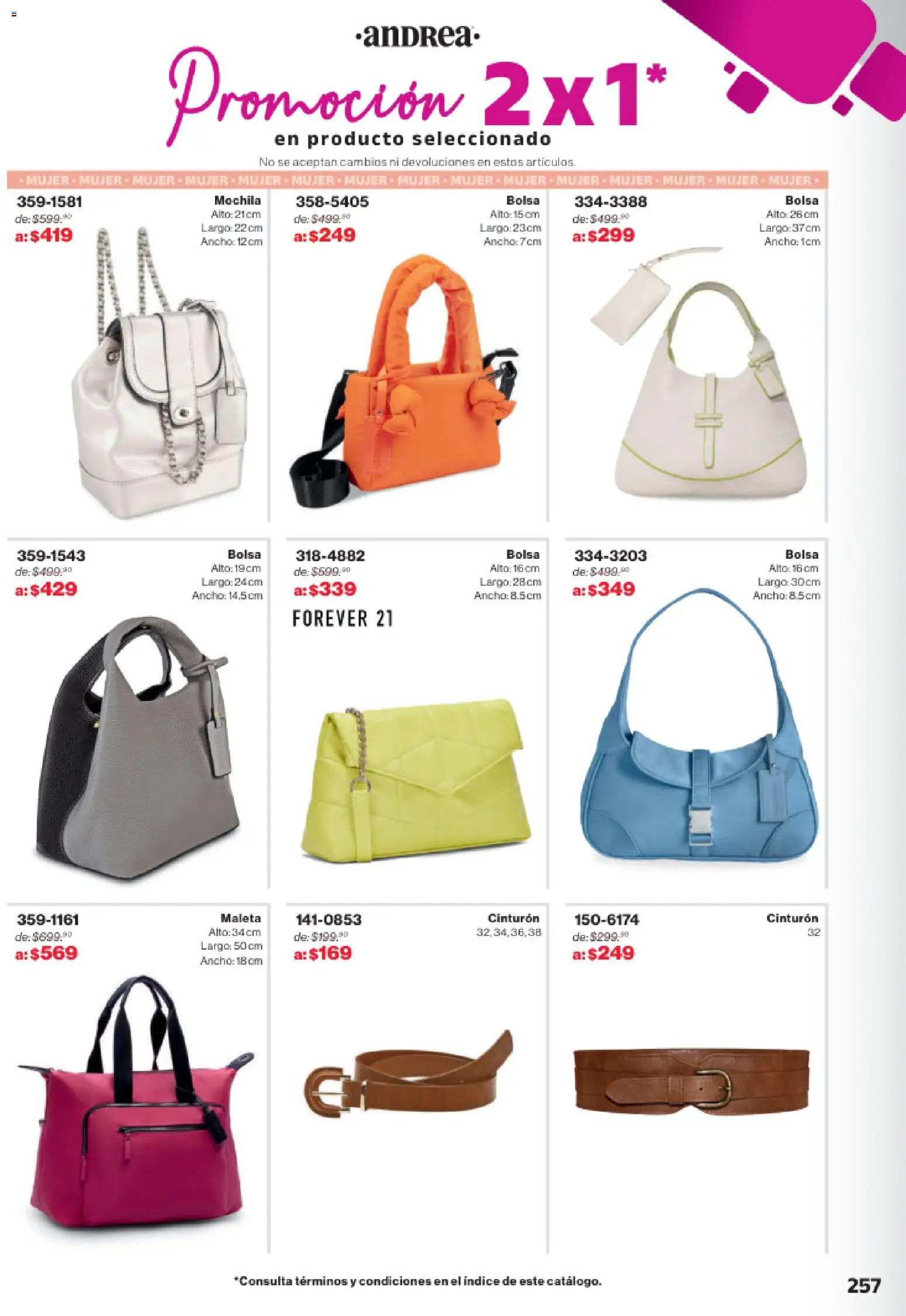 Nuevas ofertas de Andrea válidas en toda la República Mexicana desde el 02.11.2025. ¡Encuentra las mejores ofertas en Andrea catálogo Outlet! | Página: 257 | Productos: Cinturón, Bolsa, Mochila, Maleta