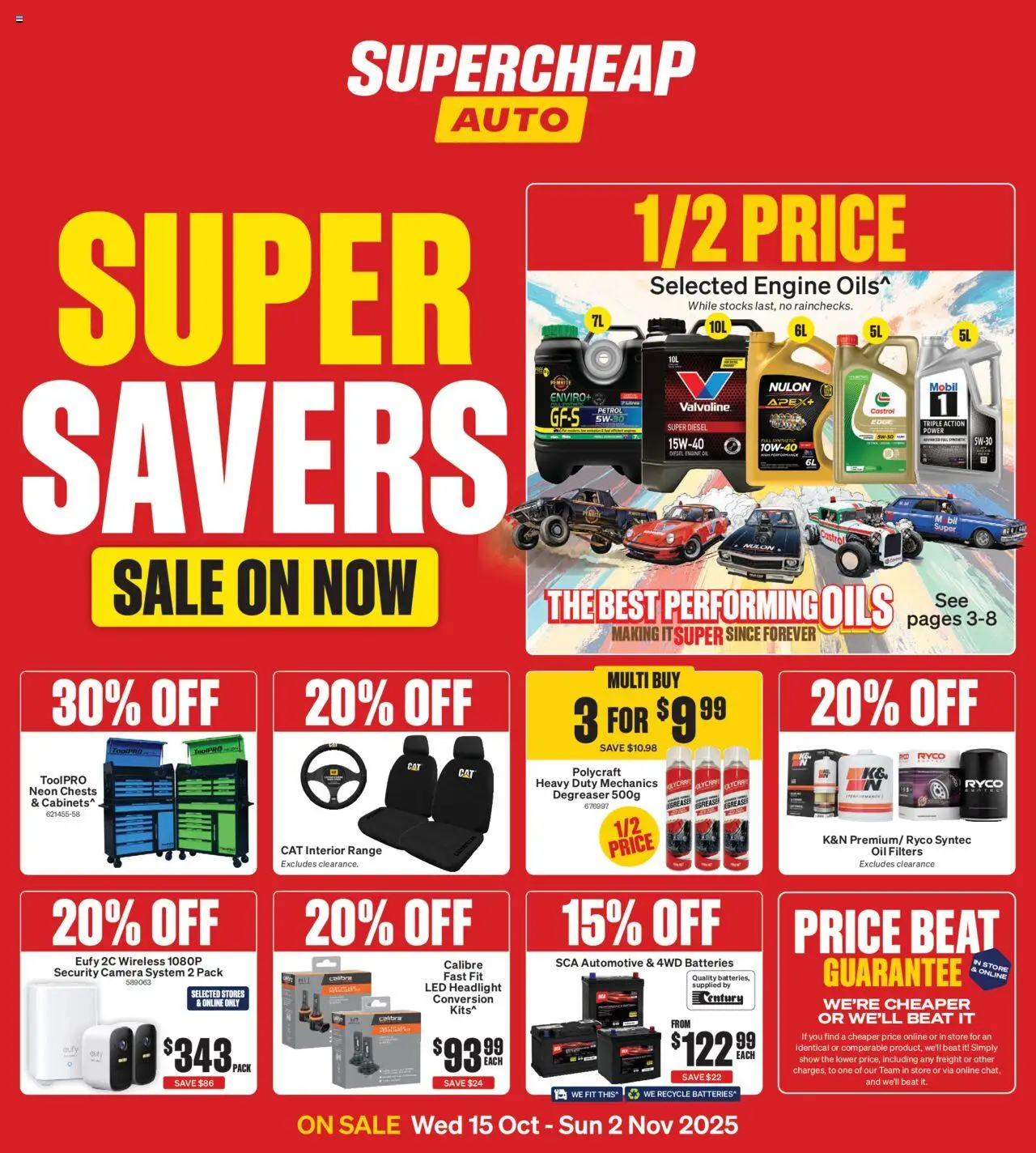 Supercheap Auto catalogue - valid from 15.10.2025 | Page: 1 | Products: Oil, Batteries, Camera