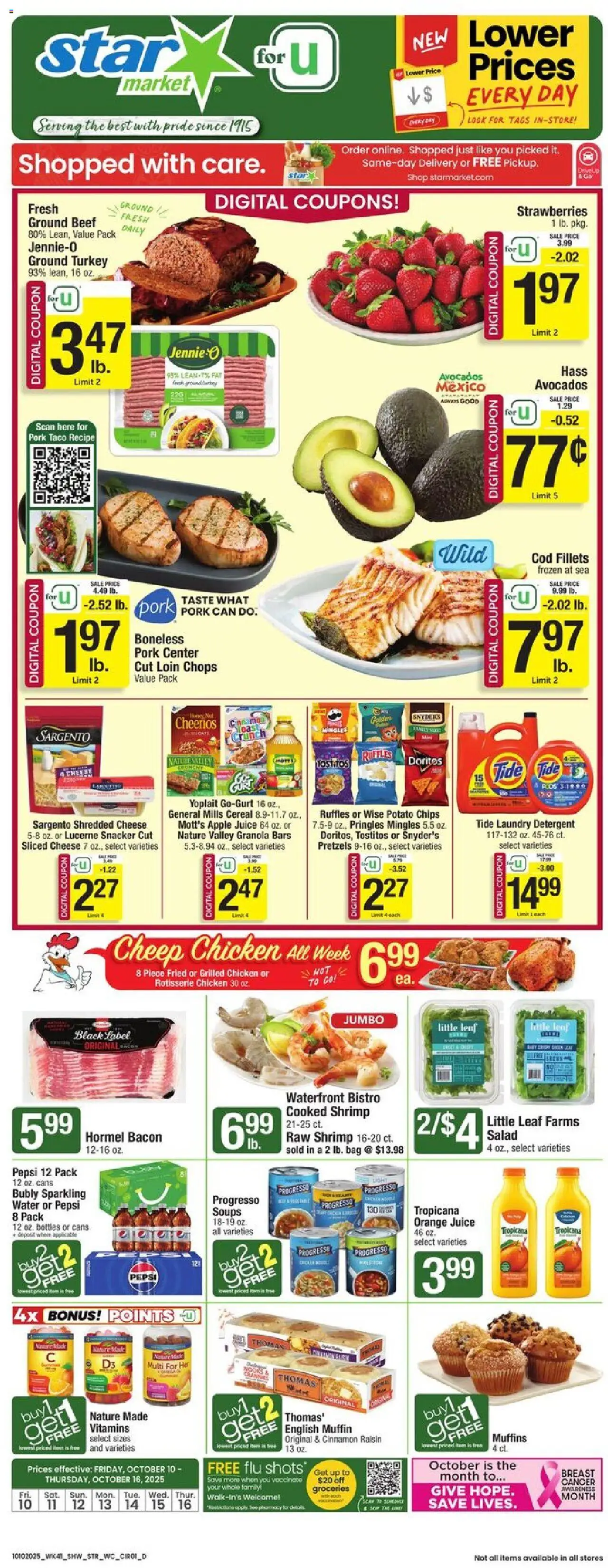Star Market Weekly Ad - MA - valid from 10.10.2025 | Page: 3 | Products: Cheese, Juice, Pork, Strawberries
