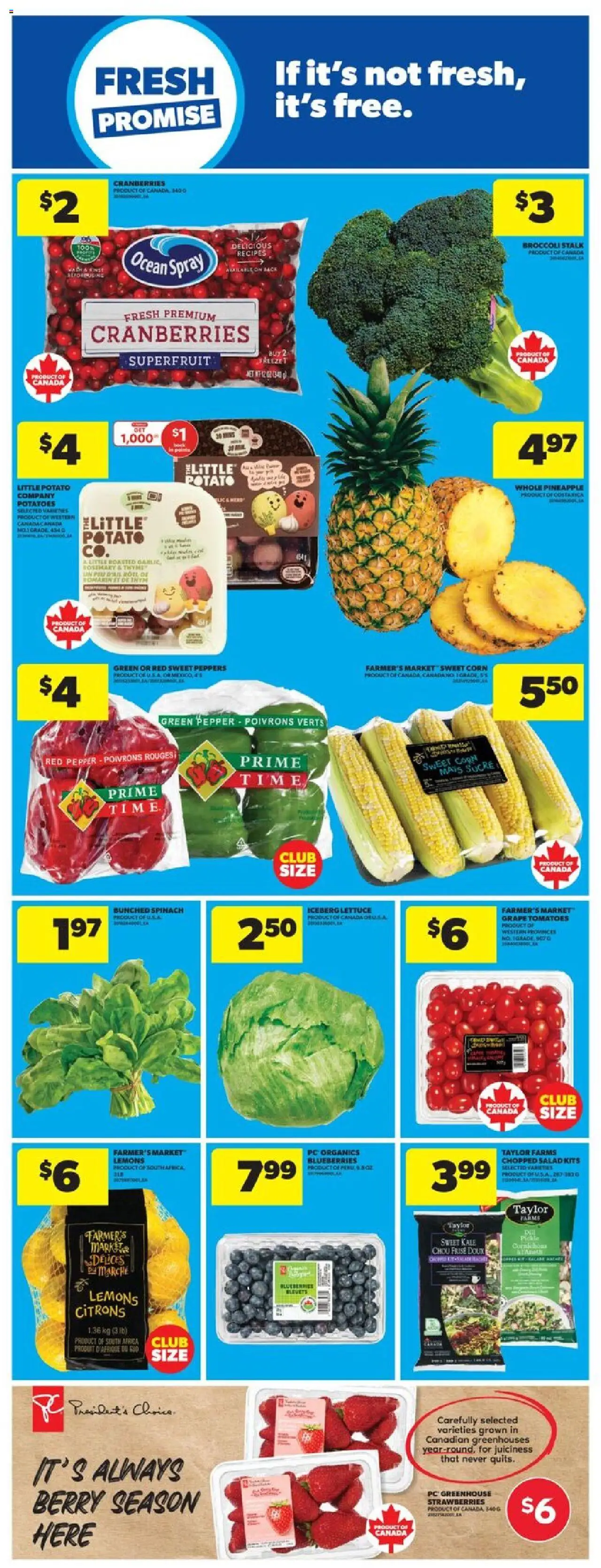 Real Canadian Superstore flyer valid from 09.10.2025 | Page: 13 | Products: Pineapple, Strawberries, PC, Potatoes