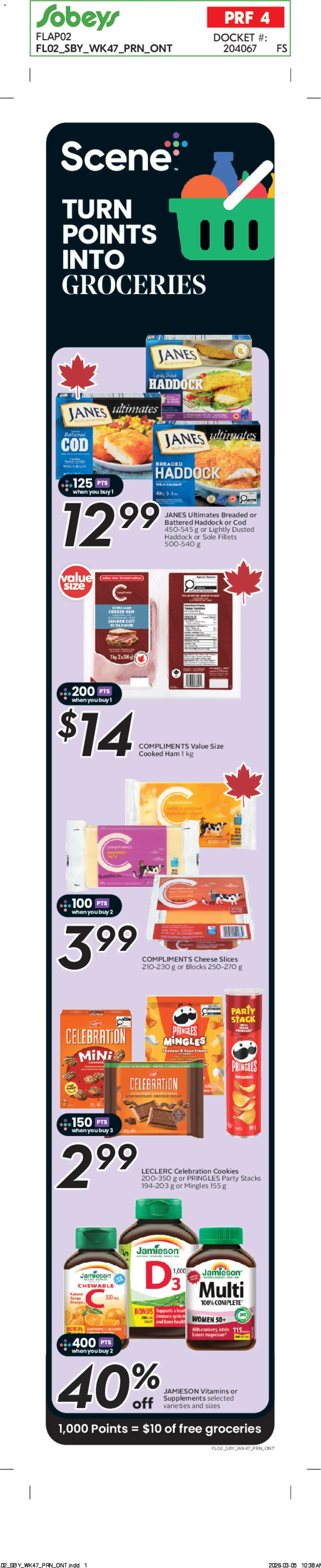 Sobeys flyer valid from 19.03.2026 | Page: 3 | Products: Sour cream, Cream, Cheese, Ham