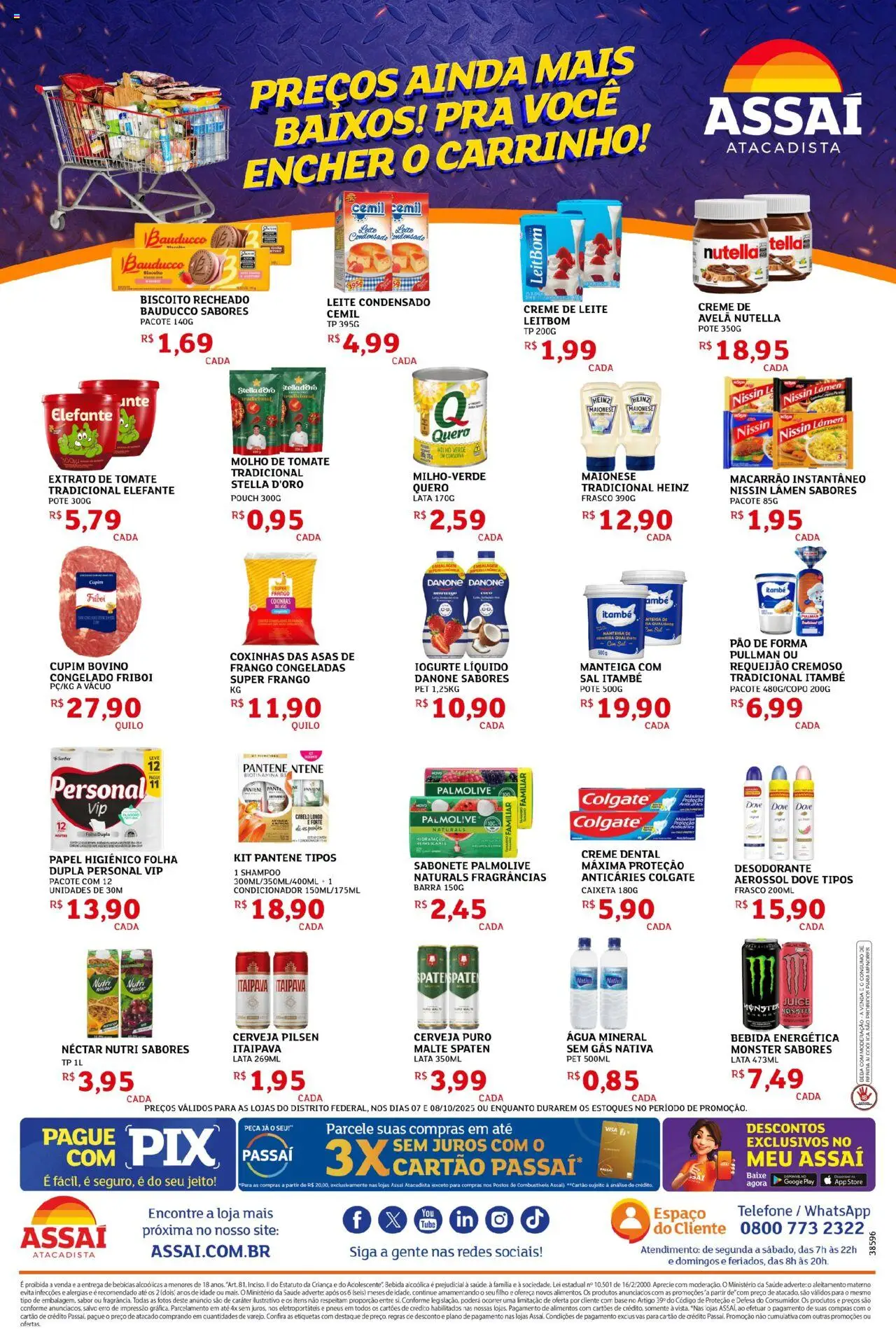 Assaí Atacadista Folheto - válido de 07.10.2025 | Página: 2 | Produtos: Shampoo, Biscoito, Molho de tomate, Carrinho