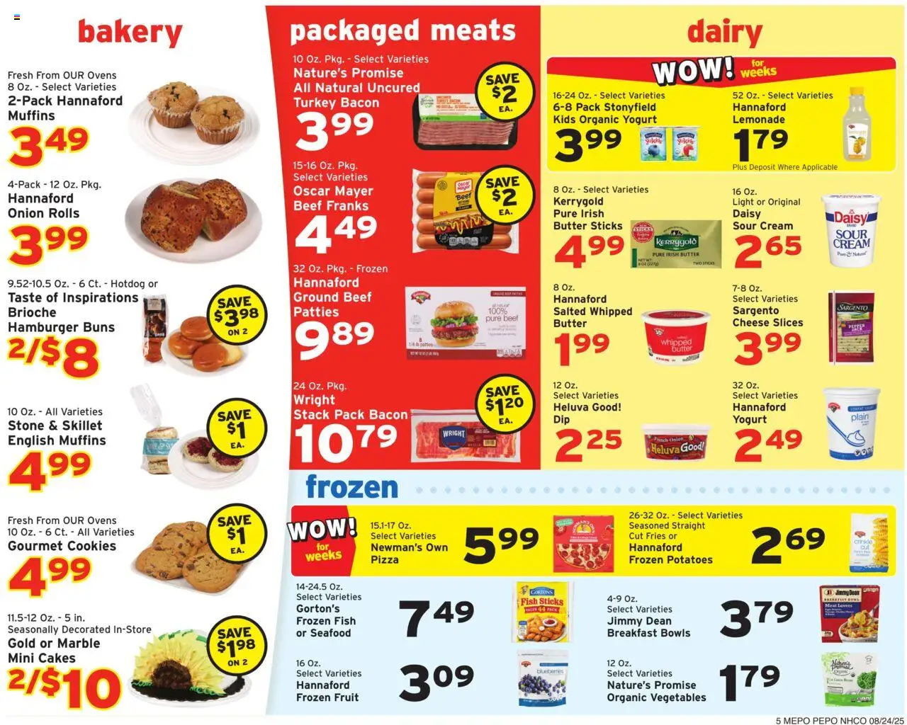 Hannaford Weekly Ad - valid from 24.08.2025 | Page: 5 | Products: Cheese, Pizza, Fish, Potatoes
