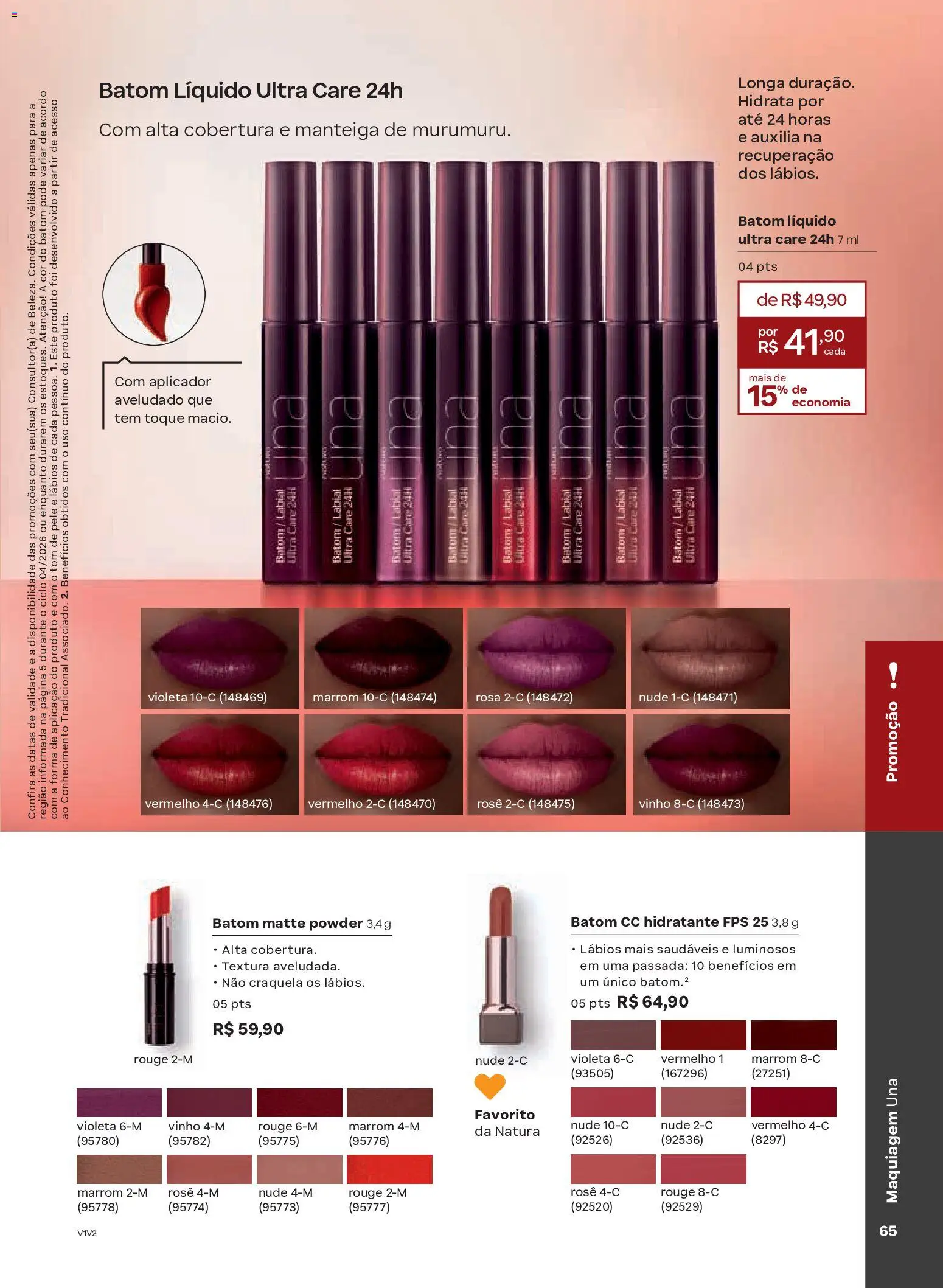 Natura Folheto - válido de 19.02.2026 | Página: 65 | Produtos: Maquiagem, Batom, Manteiga, Vinho