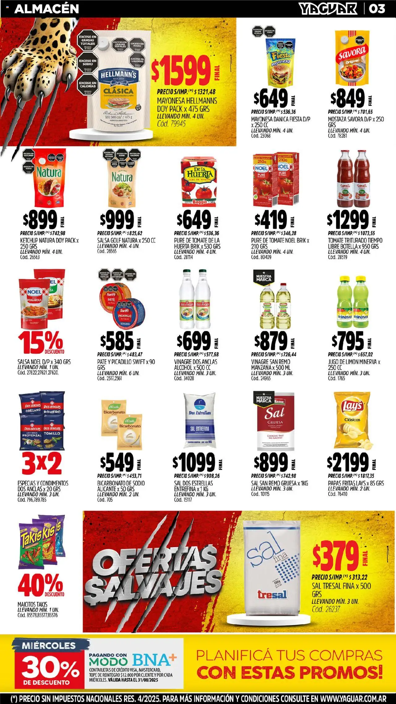 Yaguar - Santa Fe │ válido desde el 11.08.2025 | Página: 3 | Productos: Botella, Sal, Pure de Tomate, Huevos