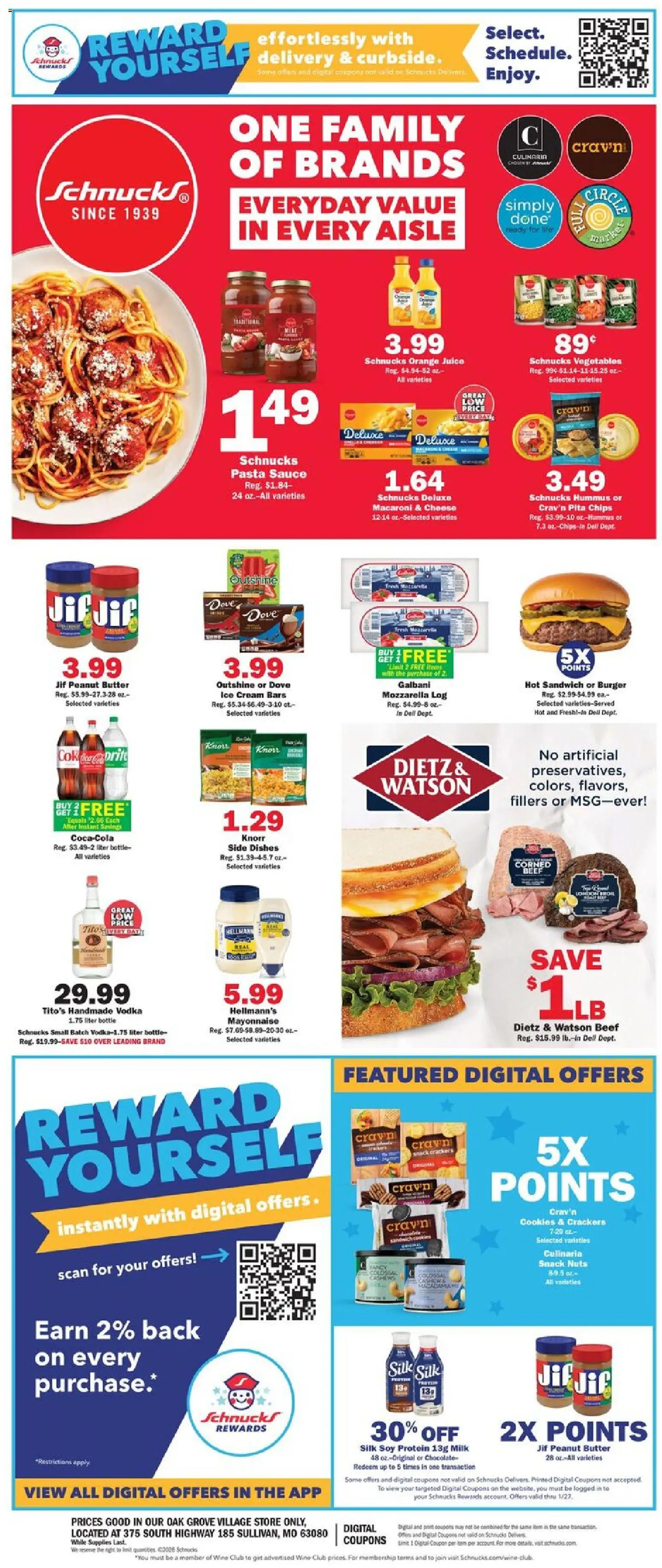 Schnucks Ad - valid from 21.01.2026 | Page: 2 | Products: Butter, Pasta, Chips, Vodka