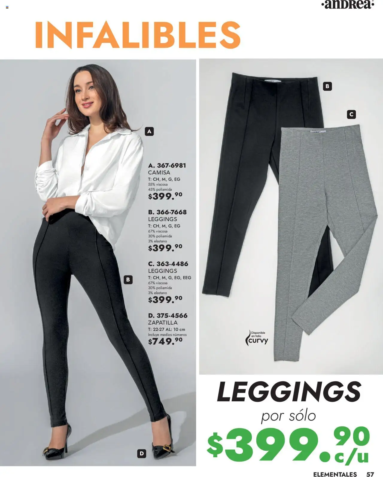 Nuevas ofertas de Andrea válidas en toda la República Mexicana desde el 25.05.2025. ¡Encuentra las mejores ofertas en Andrea - Catálogo Vestir Exterior! | Página: 57 | Productos: Leggings, Camisa