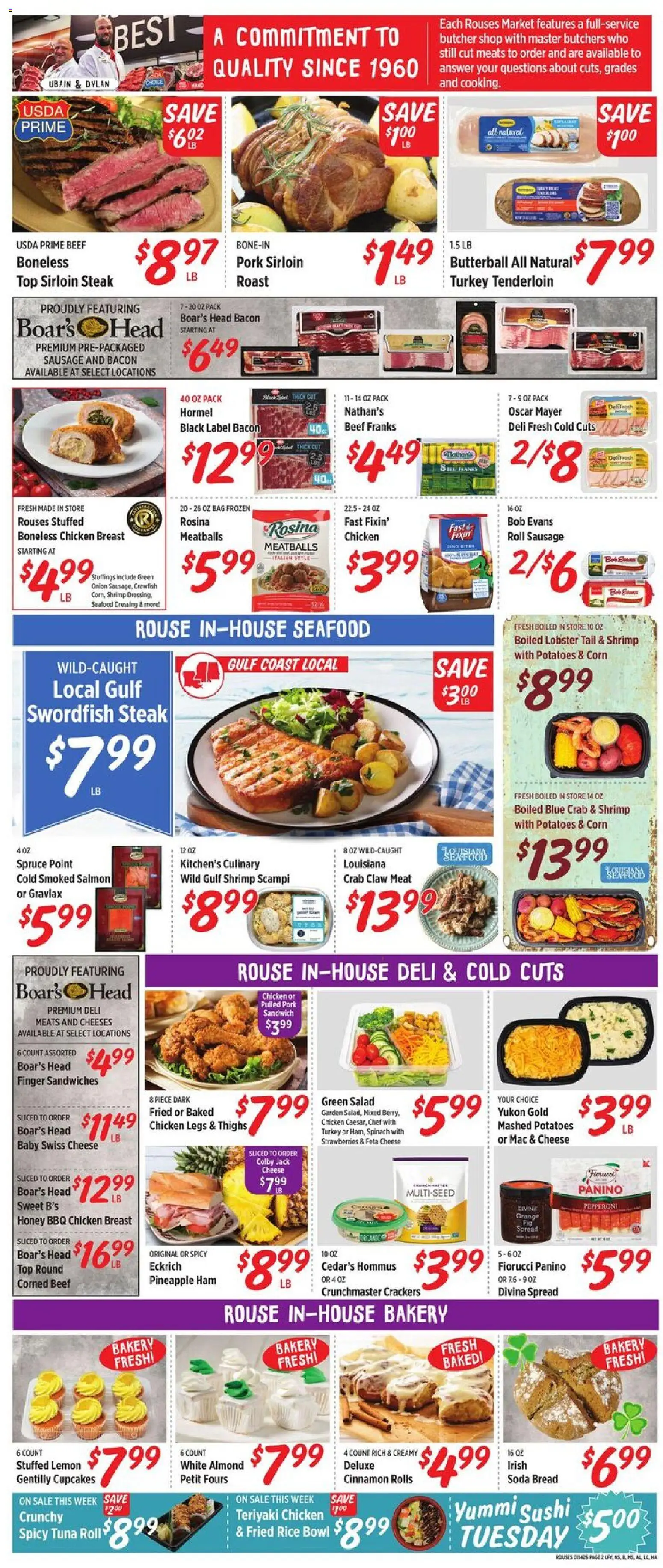 Rouses Weekly Ad - AL - valid from 11.03.2026 | Page: 4 | Products: Cheese, Bread, Beef, Strawberries