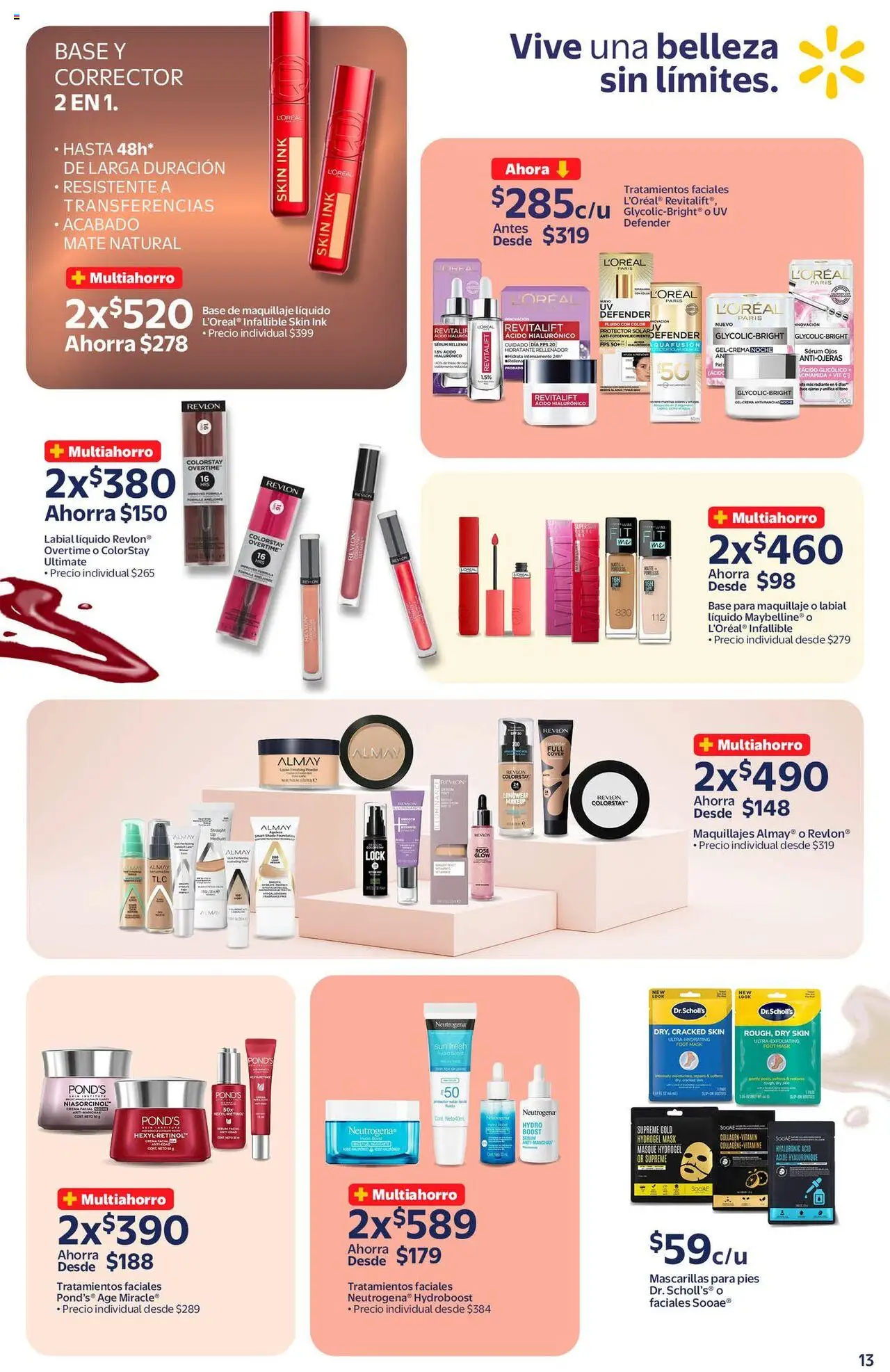 Nuevas ofertas de Walmart válidas en toda la República Mexicana desde el 19.09.2025. ¡Encuentra las mejores ofertas en Walmart - Folleto la belleza! | Página: 13 | Productos: Base de maquillaje, Radiante, Maquillaje, Protector solar