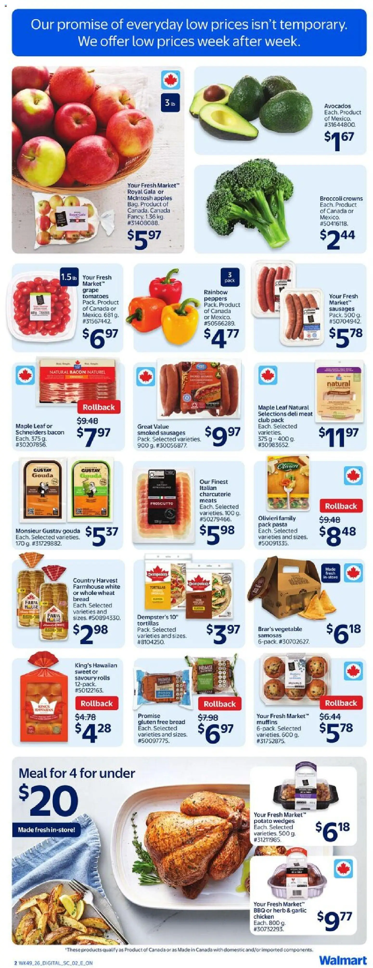 Walmart flyer valid from 01.01.2026 | Page: 4 | Products: Bread, Chicken, Apples, Tomatoes