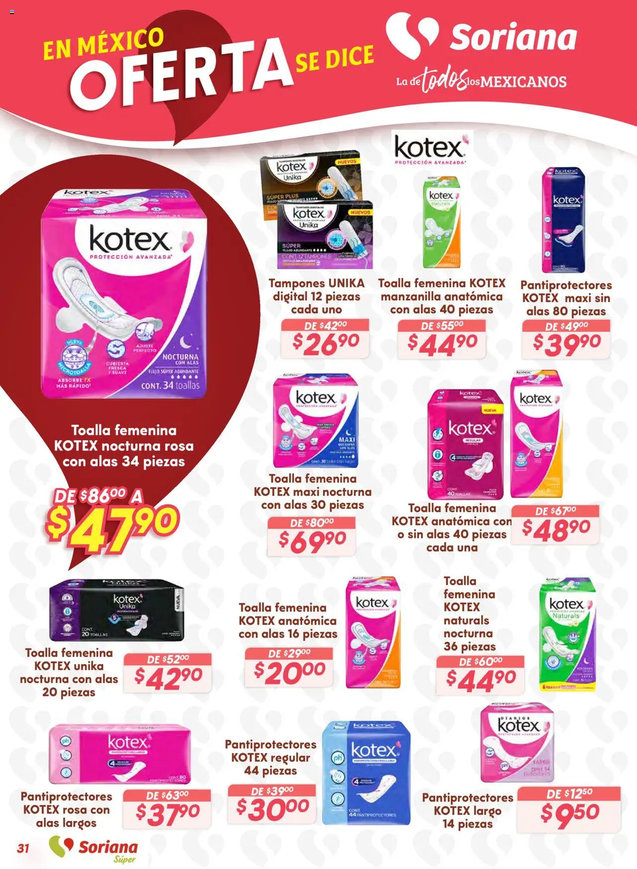 Nuevas ofertas de Soriana válidas en toda la República Mexicana desde el 25.09.2025. ¡Encuentra las mejores ofertas en Soriana - Preciazazaso Súper: Valle de México! | Página: 31 | Productos: Toalla, Tampones, Toallas