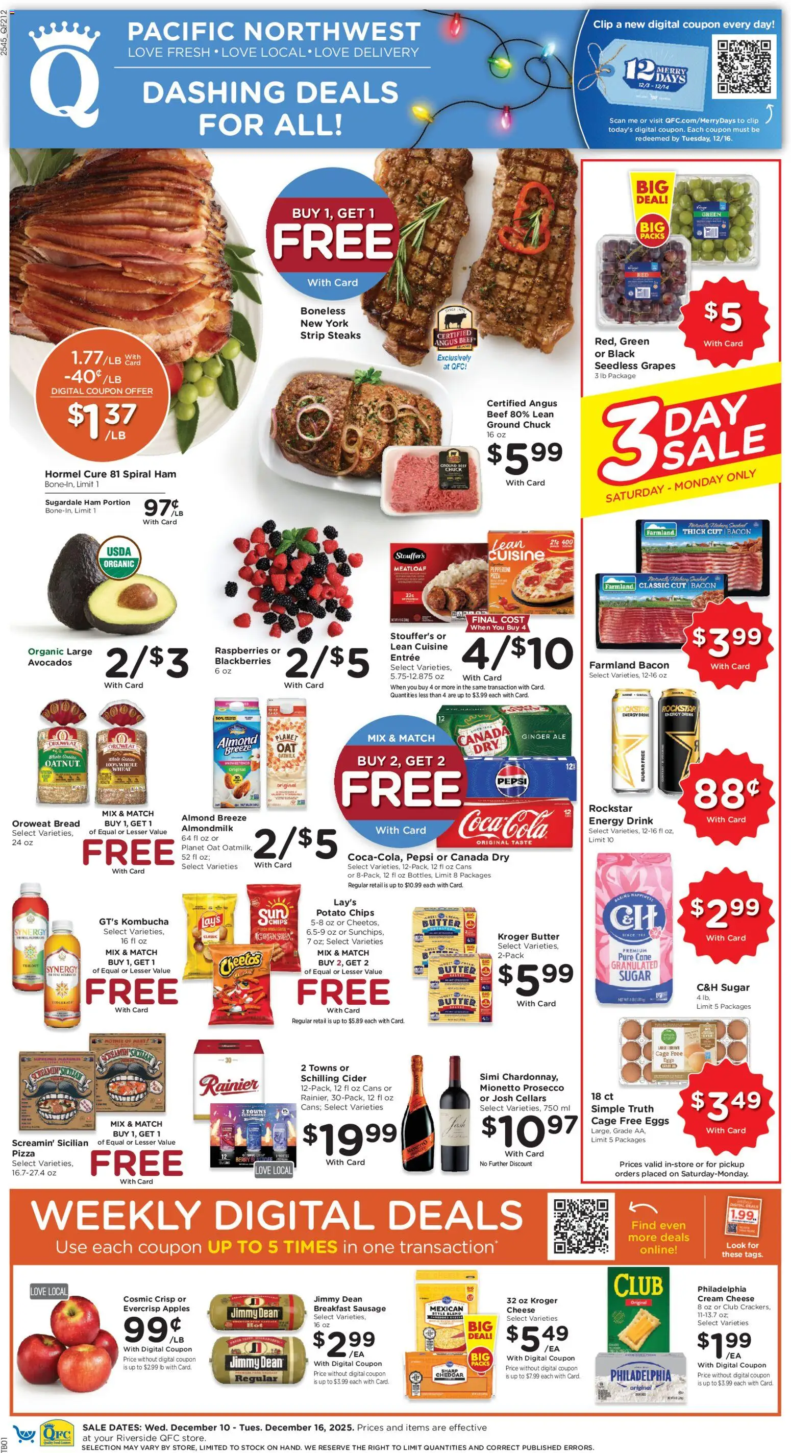 QFC Weekly Ad - WA - valid from 10.12.2025 | Page: 1 | Products: Clip, Cheese, Ham, Beef