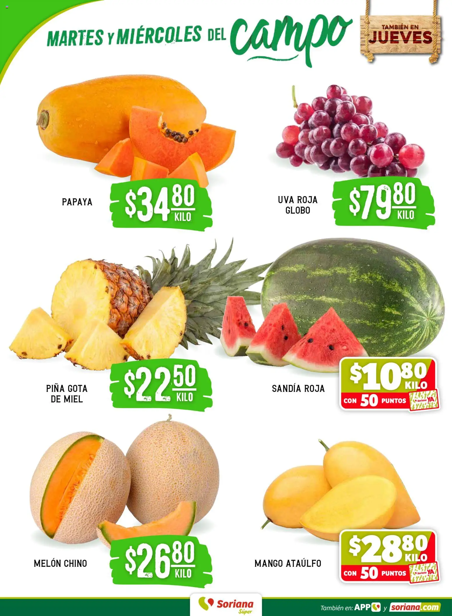 Nuevas ofertas de Soriana válidas en toda la República Mexicana desde el 24.03.2026. ¡Encuentra las mejores ofertas en Soriana Martes y Miércoles del Campo Súper: Tamaulipas (excepto Cd. Victoria y Tampico)! | Página: 2 | Productos: Sandía, Mango, Uva, Piña