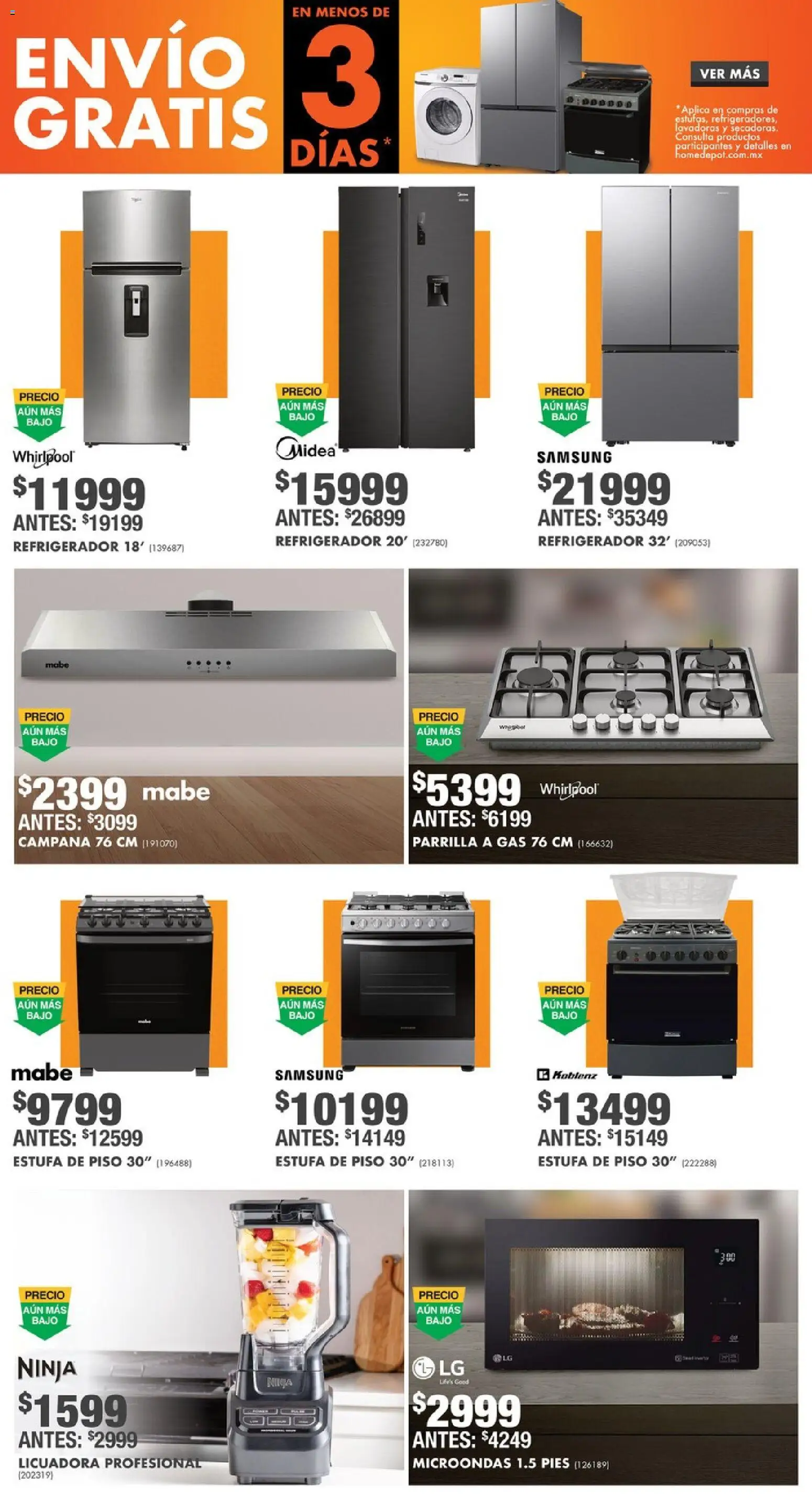 Nuevas ofertas de Home Depot válidas en toda la República Mexicana desde el 04.12.2025. ¡Encuentra las mejores ofertas en Home Depot catálogo! | Página: 3 | Productos: Refrigerador, Microondas, Parrilla, Campana