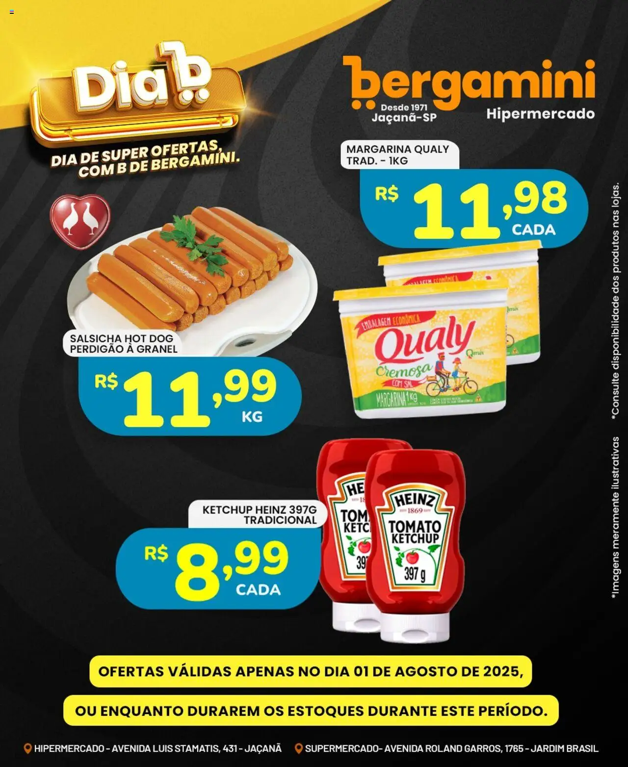 Supermercado Bergamini Folheto - válido de 01.08.2025 | Página: 9 | Produtos: Salsicha, Ketchup, Sal, Margarina