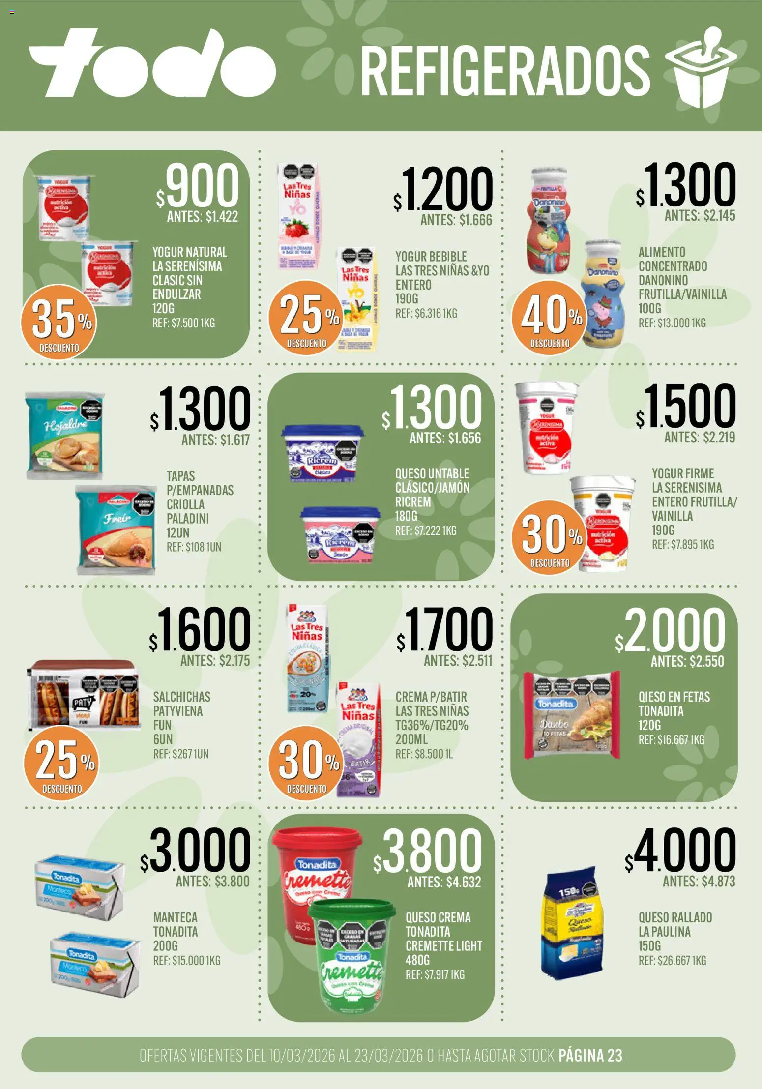 Supermercados TODO - Ofertas │ válido desde el 10.03.2026 | Página: 23 | Productos: Queso crema, Manteca, Queso, Yogur