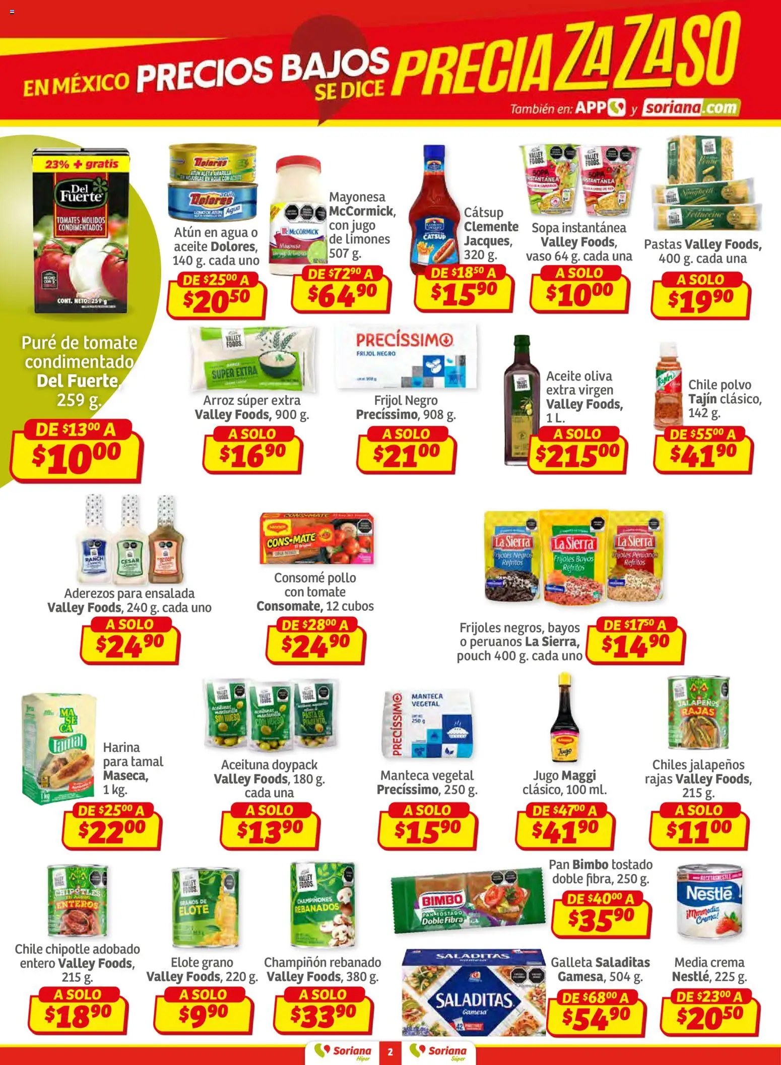 Nuevas ofertas de Soriana válidas en toda la República Mexicana desde el 26.02.2026. ¡Encuentra las mejores ofertas en Soriana - Preciazazaso Híper: Valle de México! | Página: 2 | Productos: Mayonesa, Atún, Pan, Pasta