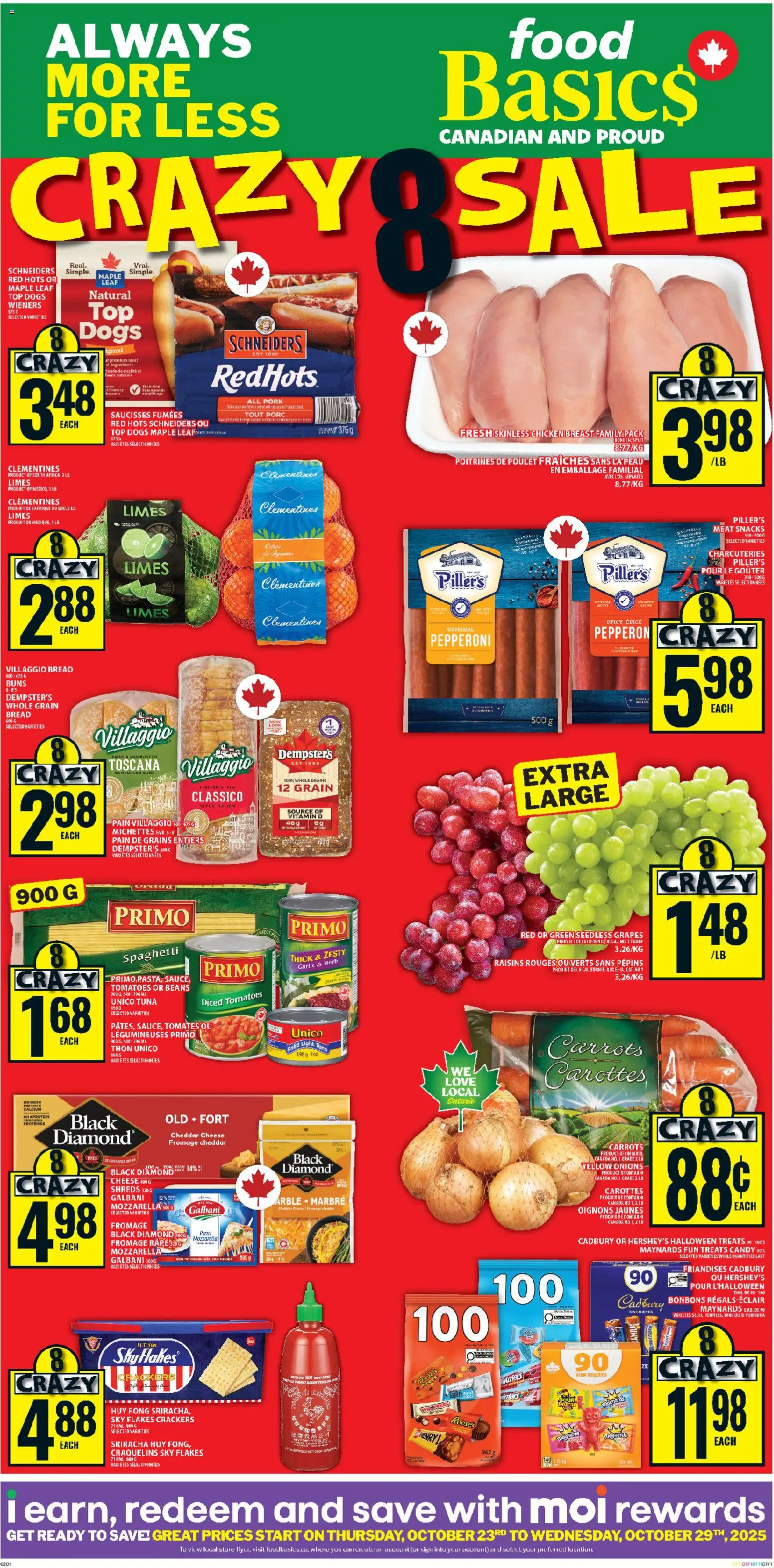 Food Basics flyer valid from 23.10.2025 | Page: 1 | Products: Flakes, Chicken, Pork, Tomatoes