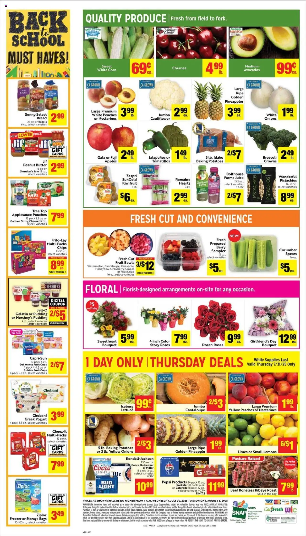 Lucky Supermarkets Weekly - CA - valid from 30.07.2025 | Page: 4 | Products: Romaine, Shelf, Beef, Freezer