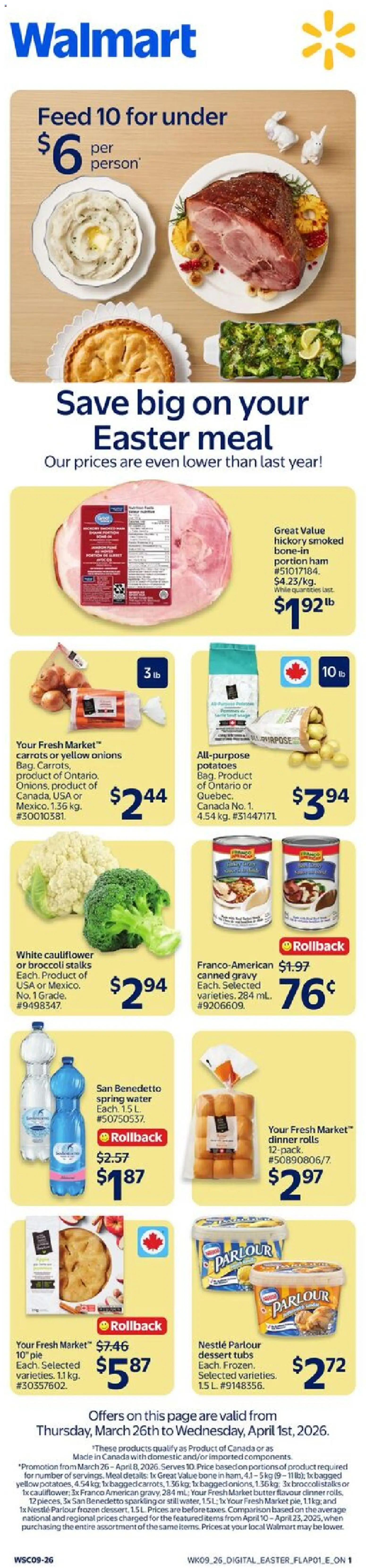 Walmart flyer valid from 26.03.2026 | Page: 3 | Products: Potatoes, Butter, Ham
