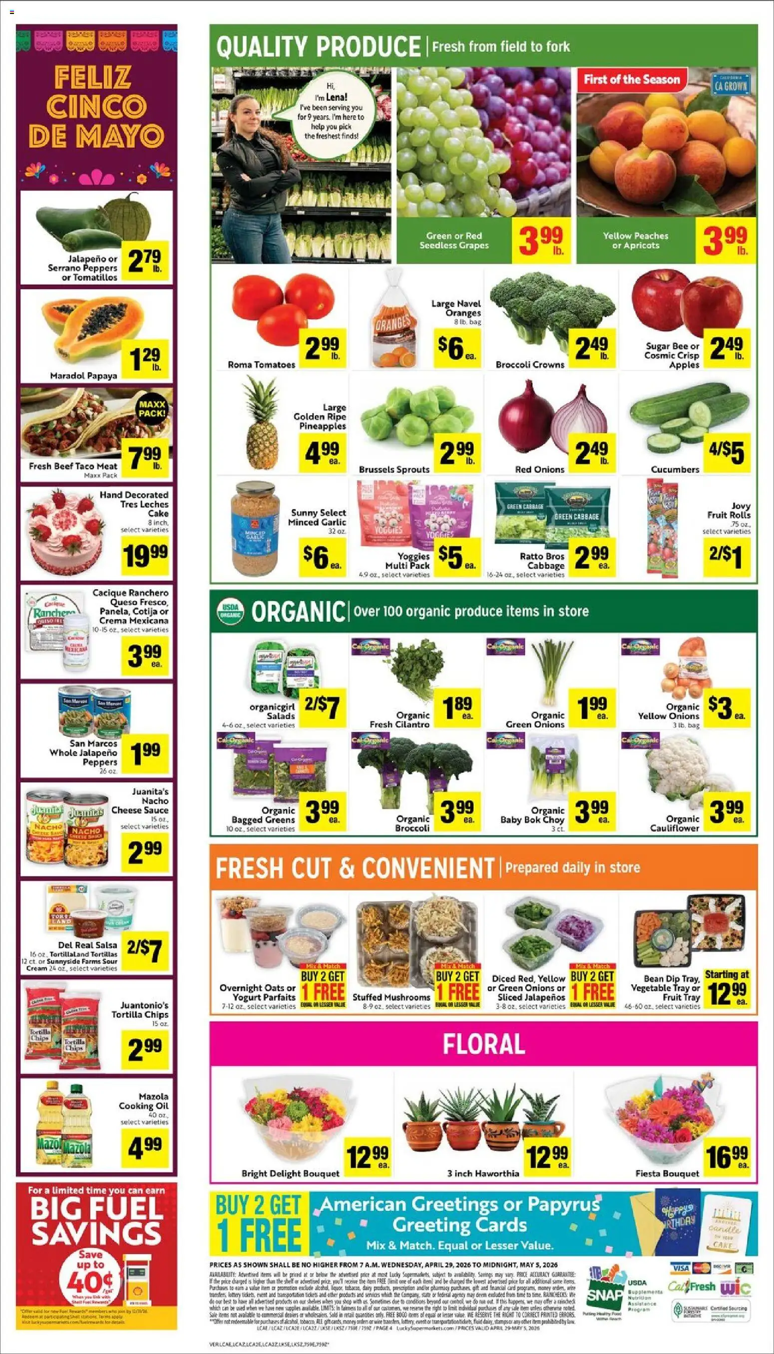 Lucky Supermarkets Weekly - CA - valid from 29.04.2026 | Page: 6 | Products: Broccoli, Peaches, Oranges, Sauce