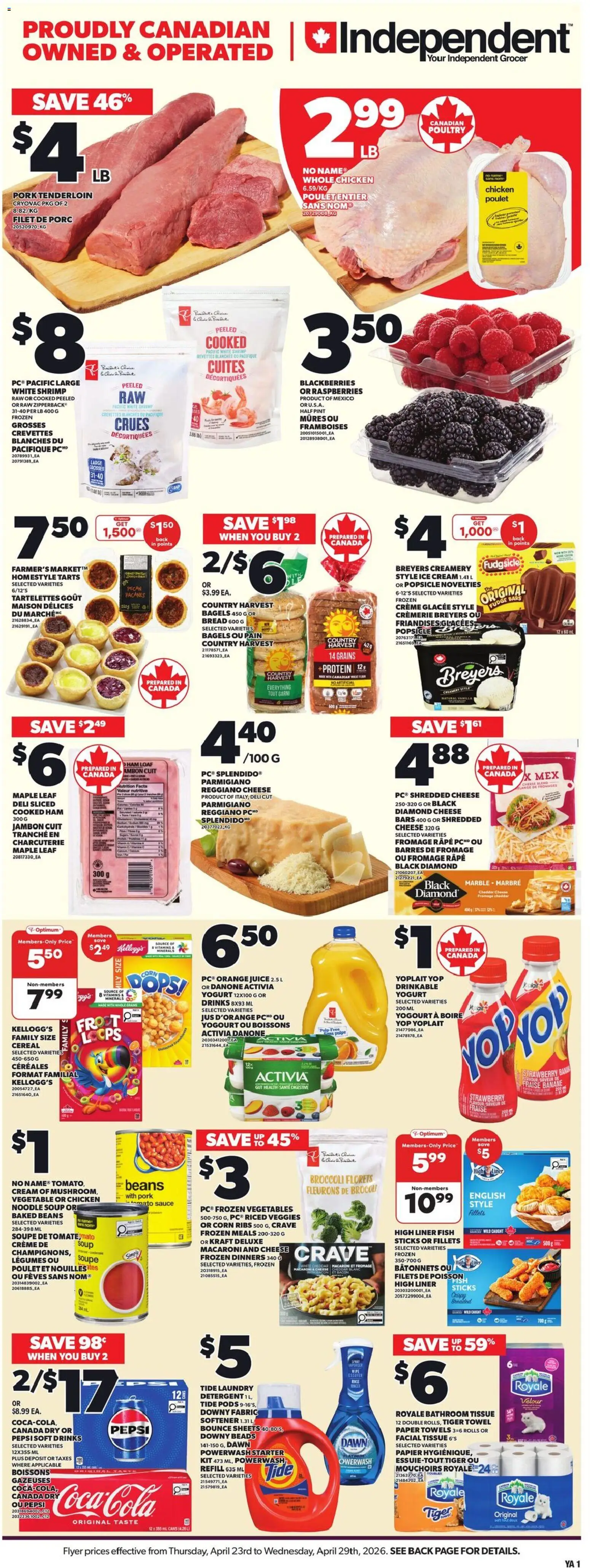 Independent Grocer flyer valid from 23.04.2026 | Page: 1 | Products: Cream, Ice cream, Detergent, Cheese