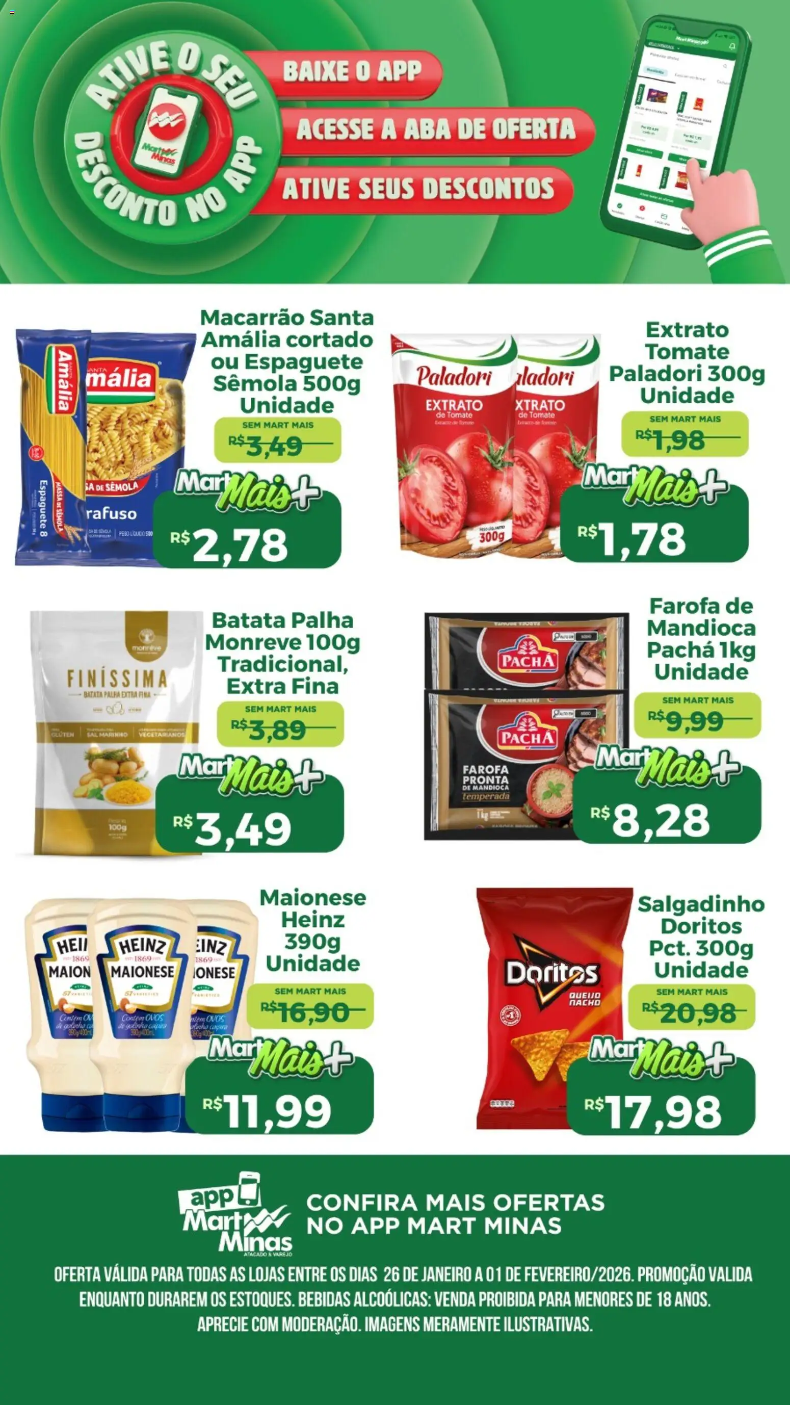 Mart Minas Folheto - válido de 26.01.2026 | Página: 1 | Produtos: Mandioca, Batata palha, Batata, Sal
