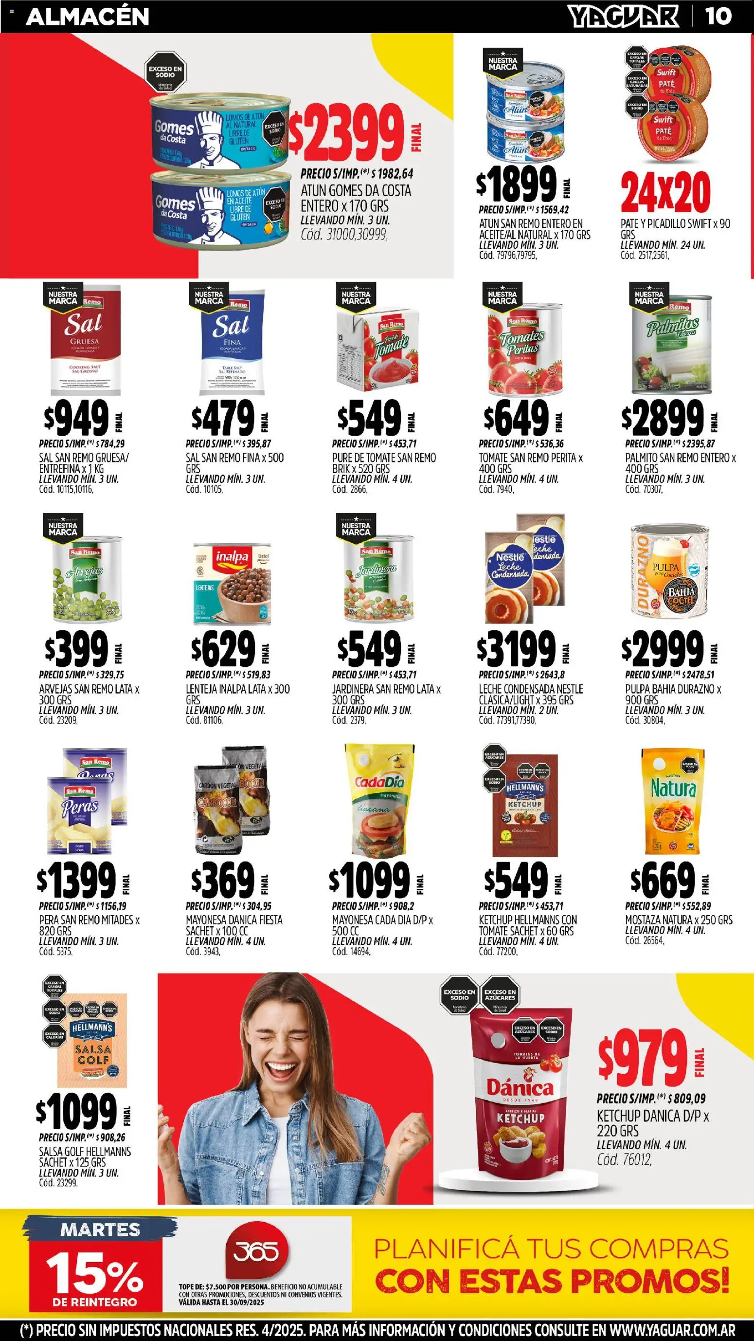 Yaguar - Salta │ válido desde el 27.10.2025 | Página: 10 | Productos: Pera, Mostaza, Palmitos, Pure de Tomate