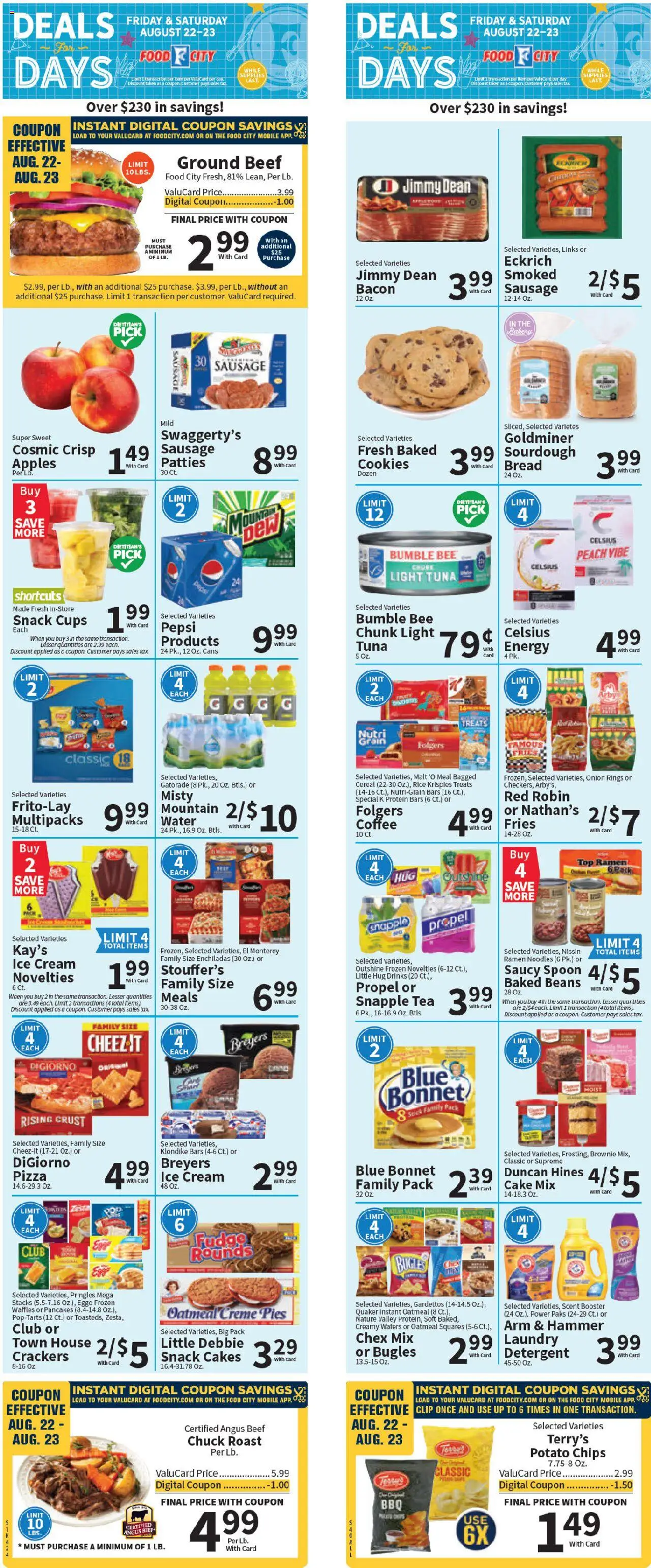 Food City Weekly Ad - valid from 20.08.2025 | Page: 1 | Products: Hammer, Noodles, Water, Sausage