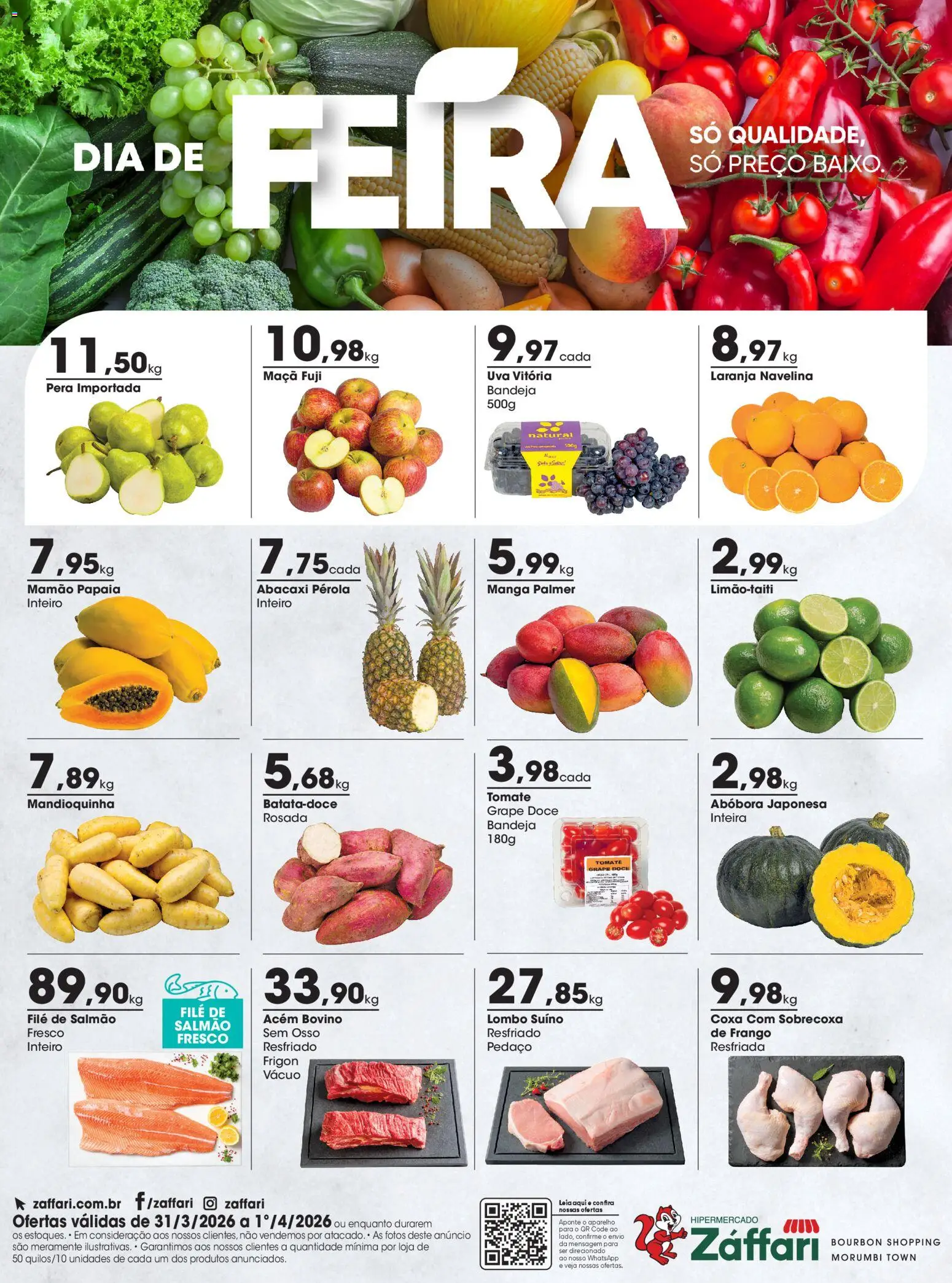 Zaffari Folheto - válido de 31.03.2026 | Página: 1 | Produtos: Abóbora, Mandioquinha, Acém, Bourbon