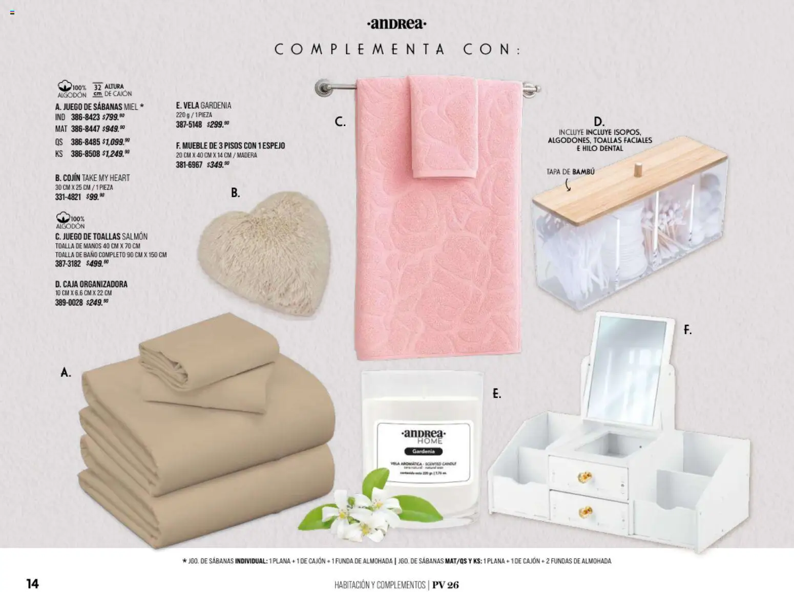 Nuevas ofertas de Andrea válidas en toda la República Mexicana desde el 25.01.2026. ¡Encuentra las mejores ofertas en Andrea catálogo Home! | Página: 14 | Productos: Juego, Caja, Toallas, Espejo