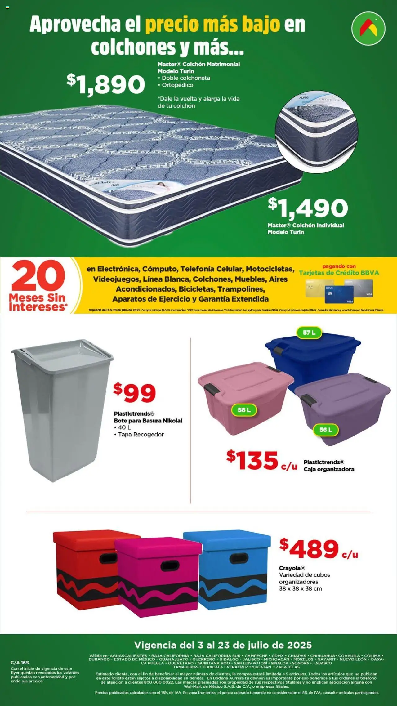 Nuevas ofertas de Bodega Aurrerá válidas en toda la República Mexicana desde el 03.07.2025. ¡Encuentra las mejores ofertas en Bodega Aurrerá folleto Precios Más Bajo Siempre! | Página: 3 | Productos: Colchoneta, Colchón, Caja, Teléfono