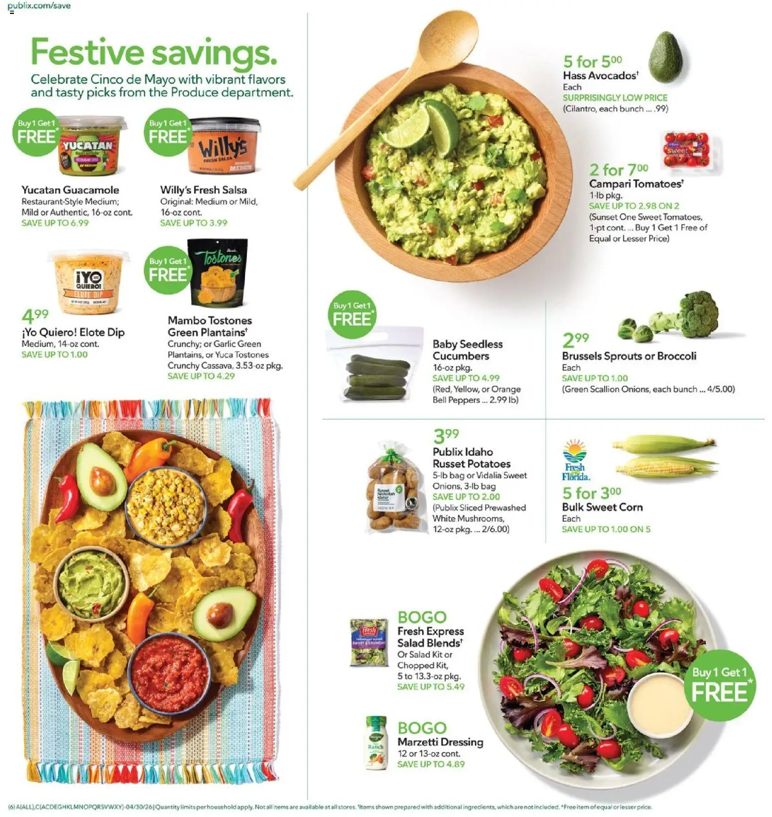 Publix Weekly Ad - valid from 29.04.2026 | Page: 6 | Products: Corn, Broccoli, Brussels Sprouts, Potatoes