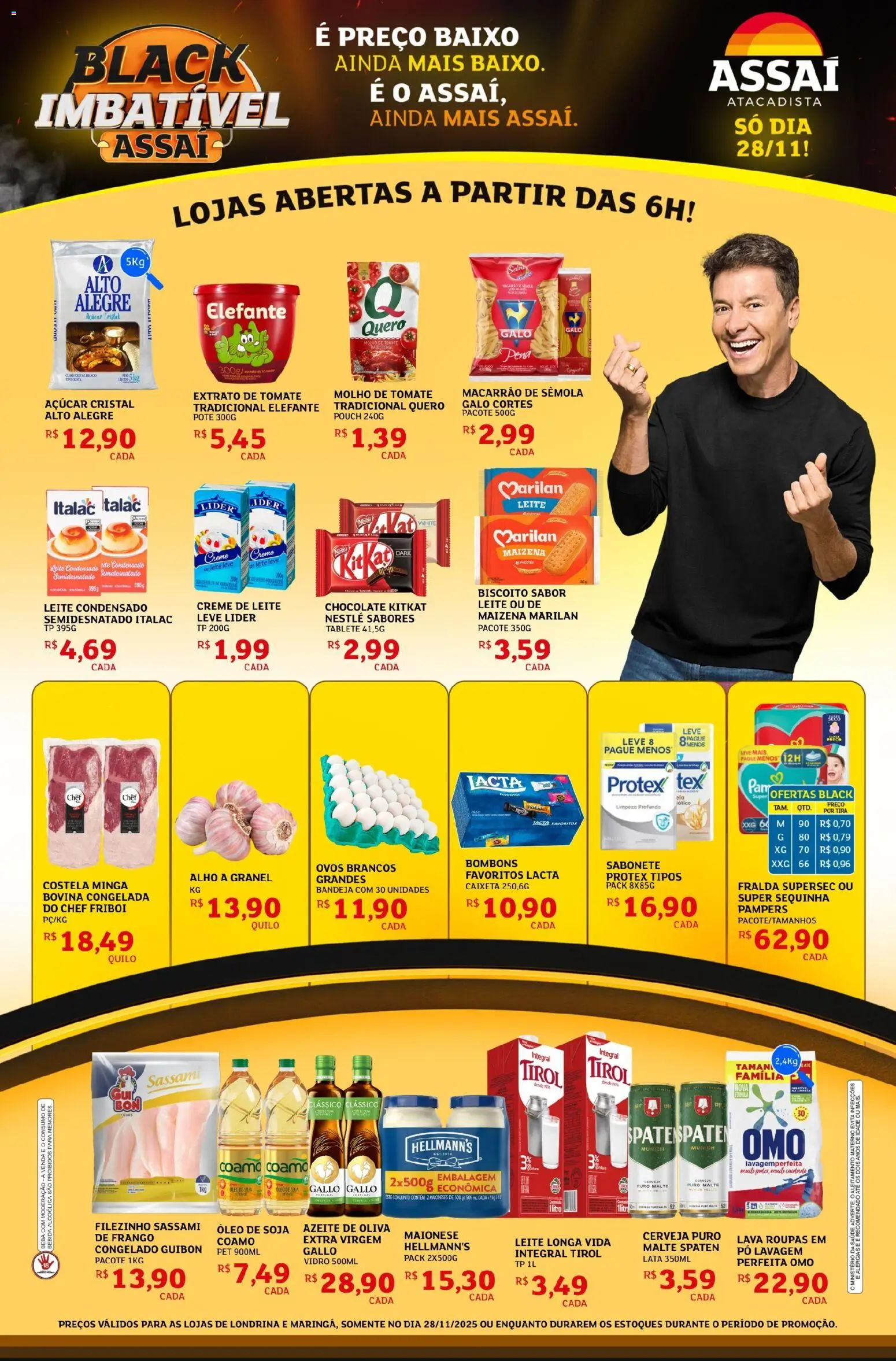 Assaí Atacadista Folheto - válido de 28.11.2025 | Página: 1 | Produtos: Molho de tomate, Cerveja, Roupas, Soja