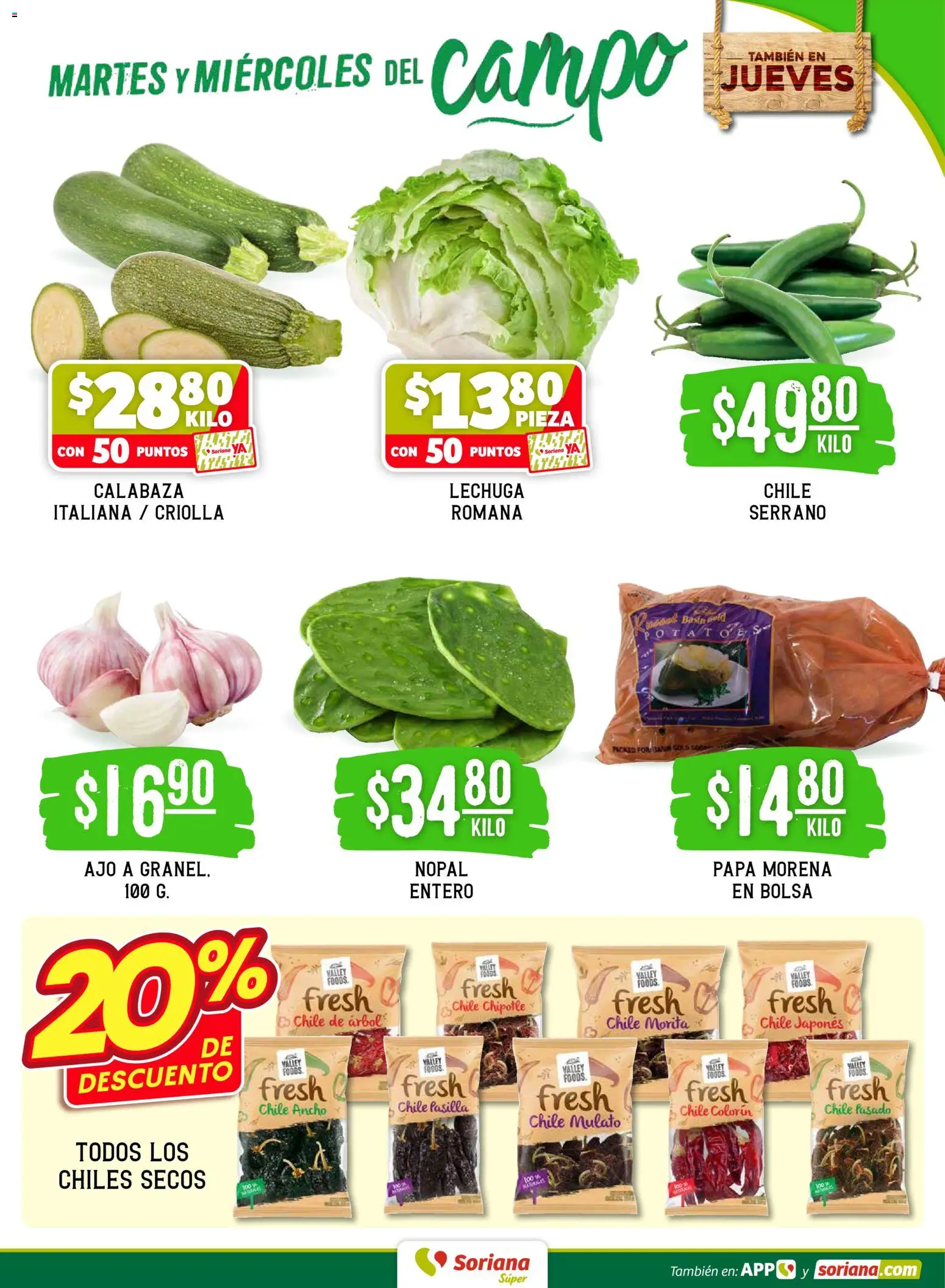 Nuevas ofertas de Soriana válidas en toda la República Mexicana desde el 31.03.2026. ¡Encuentra las mejores ofertas en Soriana Martes y Miércoles del Campo Súper: Chih, Delicias, Dur y Coah (excepto Saltillo)! | Página: 3 | Productos: Papa, Bolsa, Ajo, Lechuga