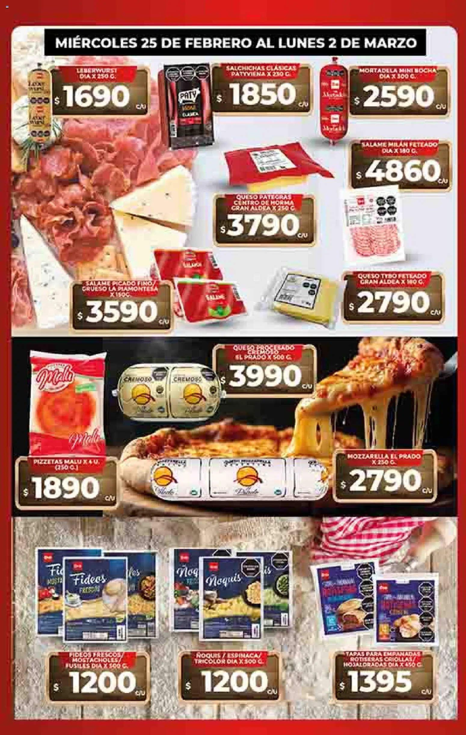 Supermercado DIA Ofertas │ válido desde el 25.02.2026 | Página: 10 | Productos: Mortadela, Queso, Salame, Fideos