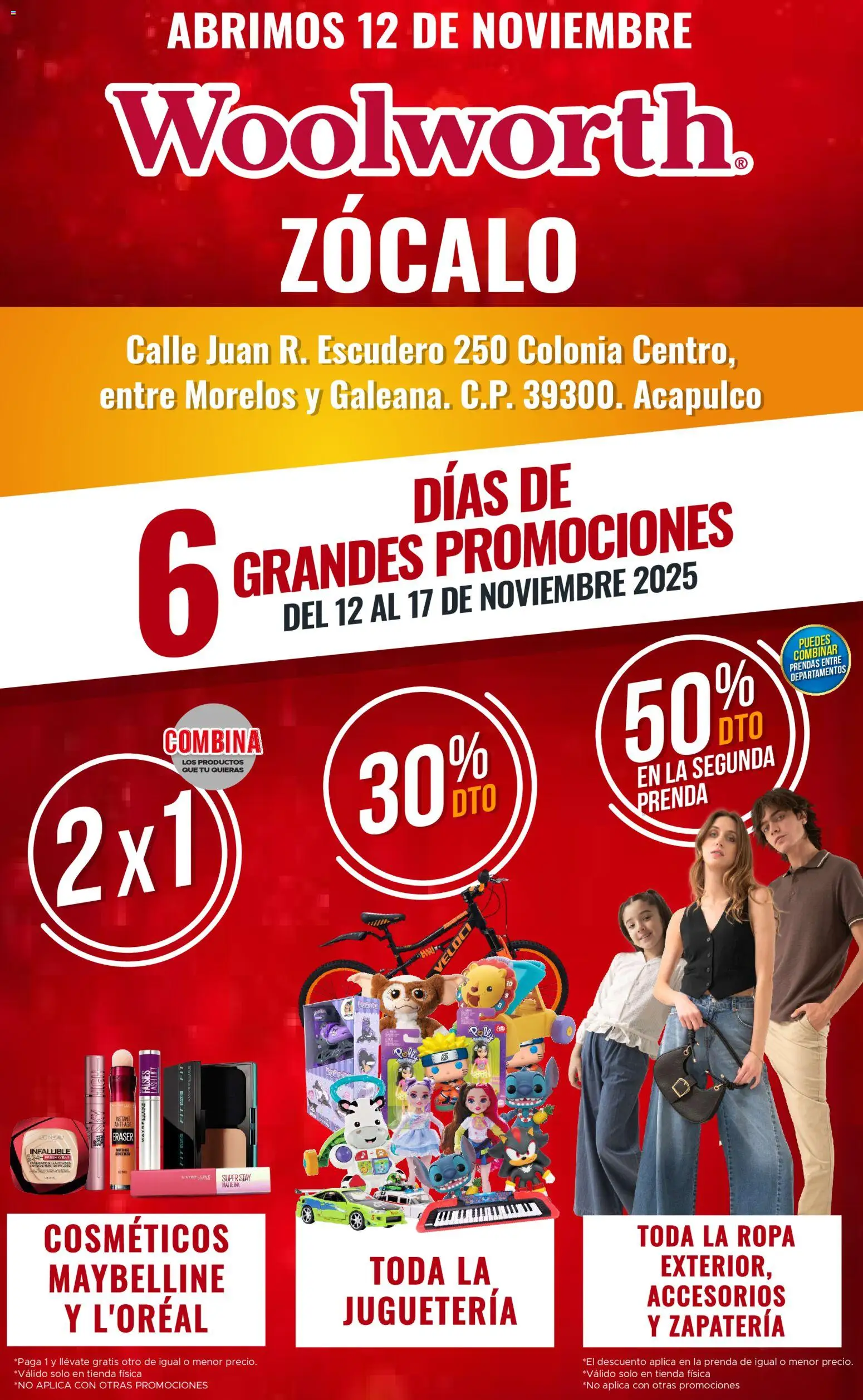 Nuevas ofertas de Del Sol y Woolworth válidas en toda la República Mexicana desde el 12.11.2025. ¡Encuentra las mejores ofertas en Del Sol y Woolworth catálogo Apertura Acapulco Centro 217! | Página: 1 | Productos: Ropa, Zócalo