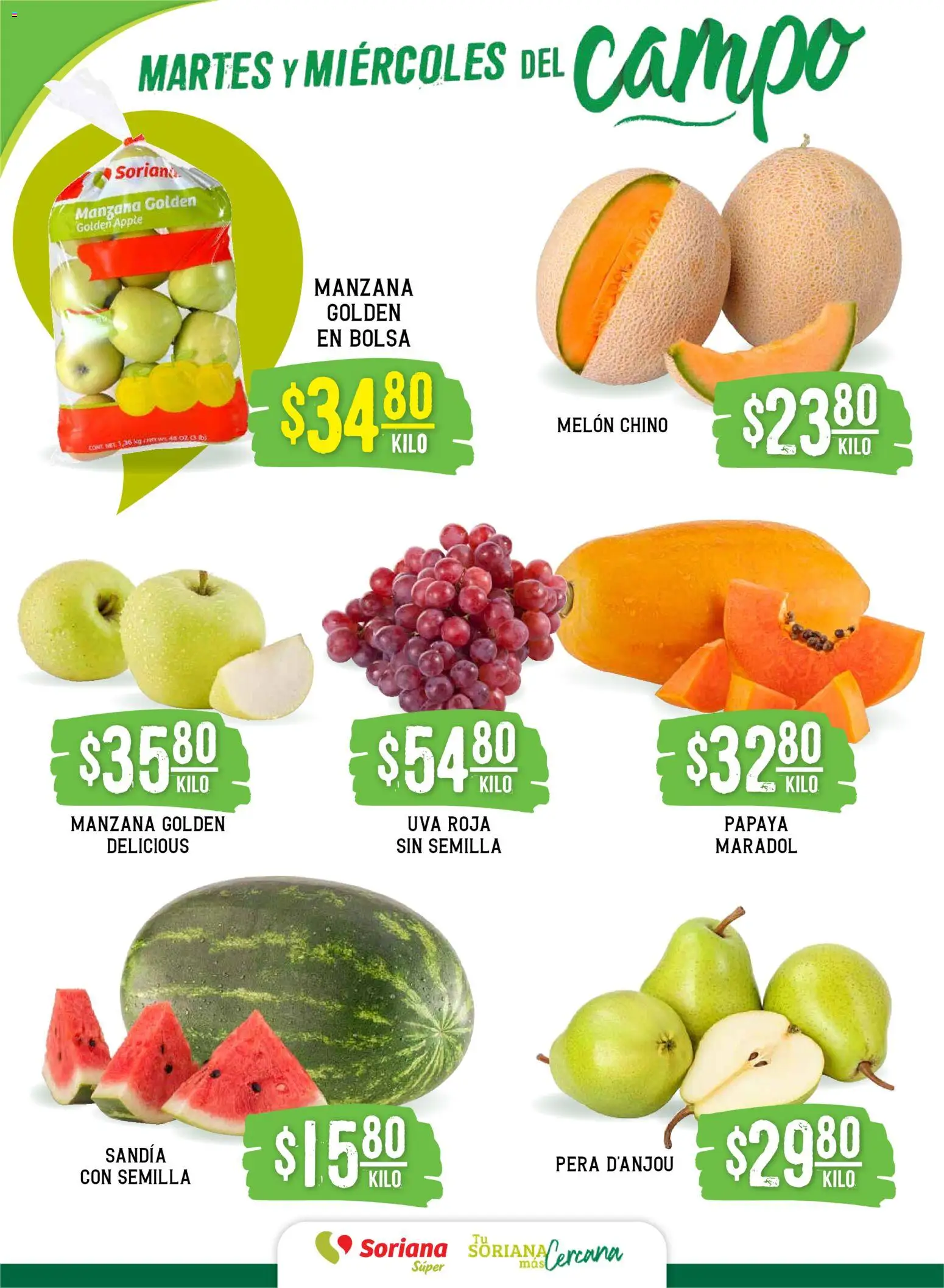 Nuevas ofertas de Soriana válidas en toda la República Mexicana desde el 04.11.2025. ¡Encuentra las mejores ofertas en Soriana - Martes y Miércoles del Campo Súper: Ver, Tab, Chis, Camp, Yuc y Q. Roo! | Página: 2 | Productos: Sandía, Bolsa, Manzana, Uva