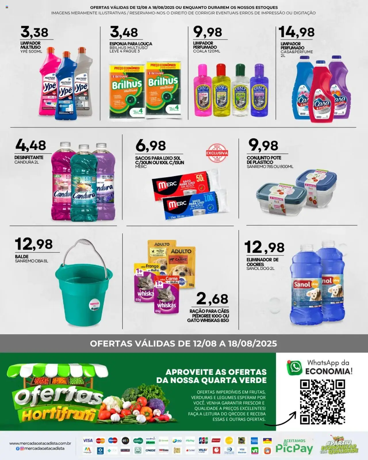 Mercadão Atacadista Folheto - válido de 12.08.2025 | Página: 12 | Produtos: Esponja, Limpador multiuso, Rolo, Frango