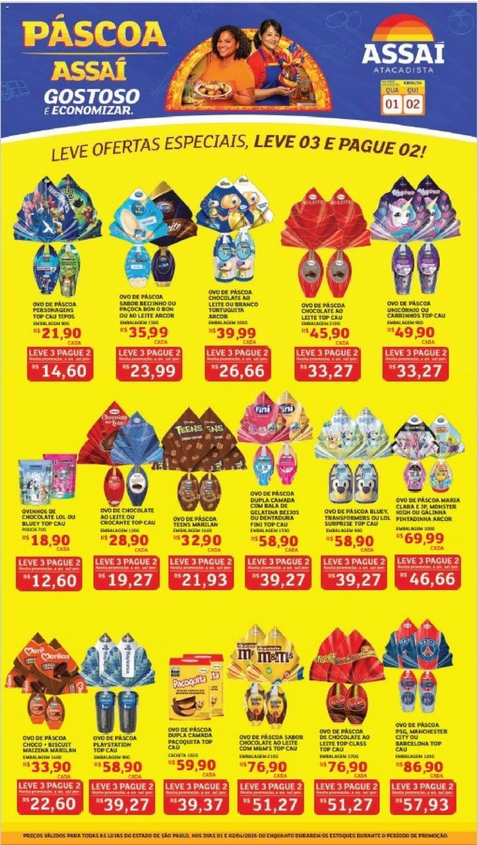 Assaí Atacadista Folheto - válido de 01.04.2026 | Página: 1 | Produtos: Ovo de páscoa, Leite, Chocolate, Playstation