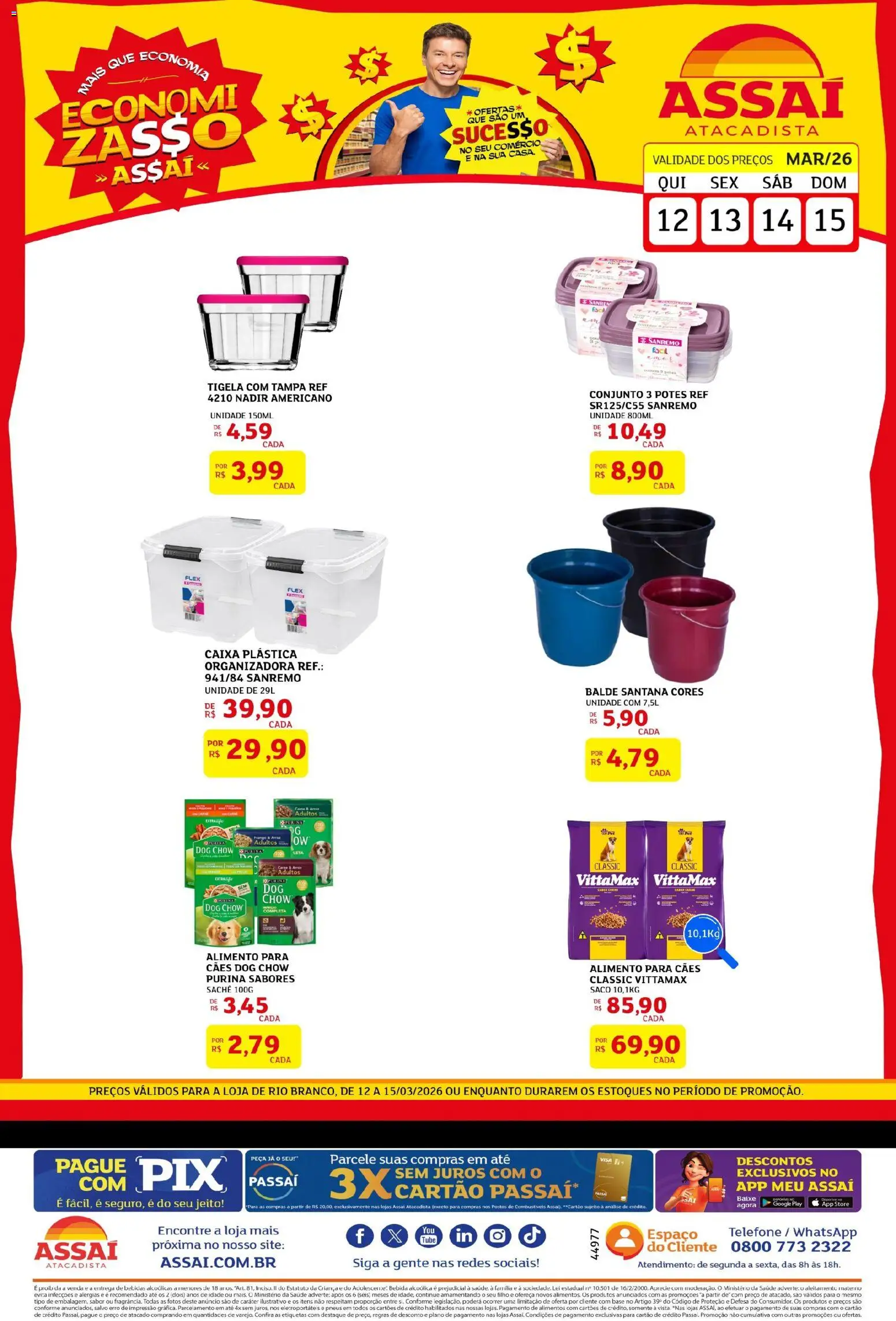 Assaí Atacadista Folheto - válido de 12.03.2026 | Página: 1 | Produtos: Base, Telefone, Potes, Balde