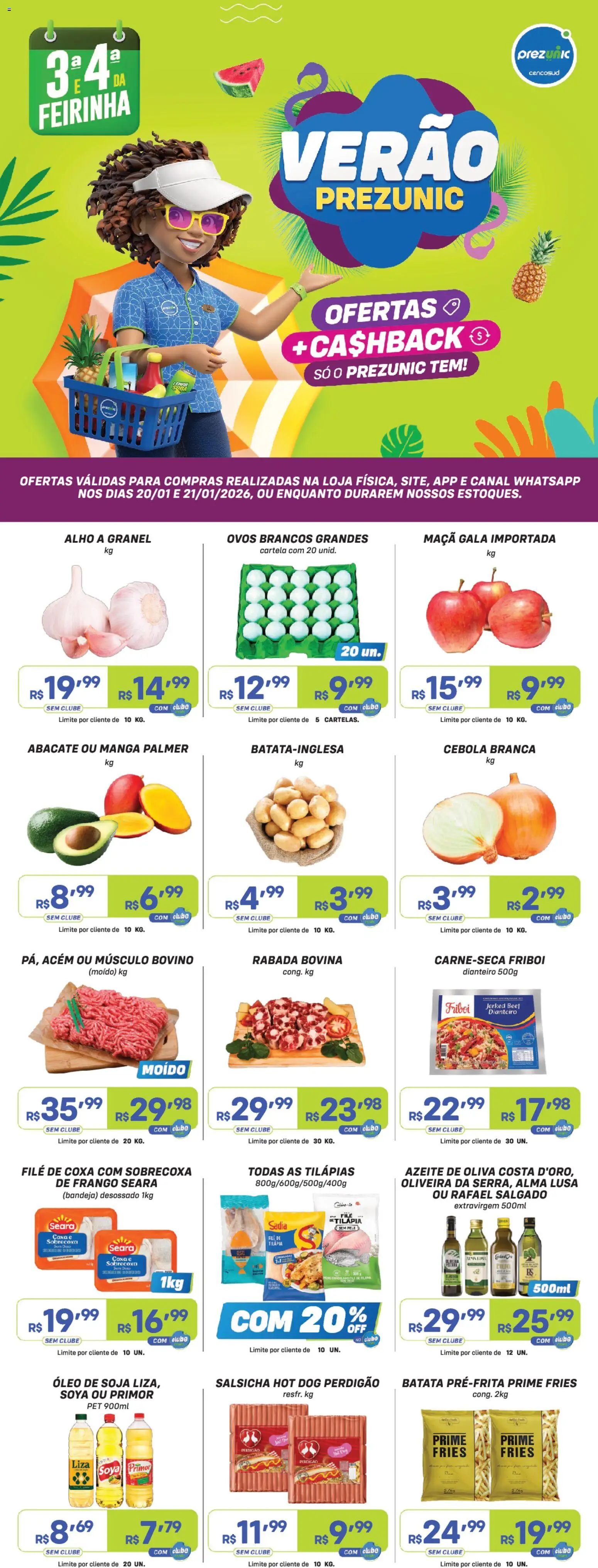 Prezunic Folheto - válido de 20.01.2026 | Página: 1 | Produtos: Cebola, Salsicha, Acém, Pia