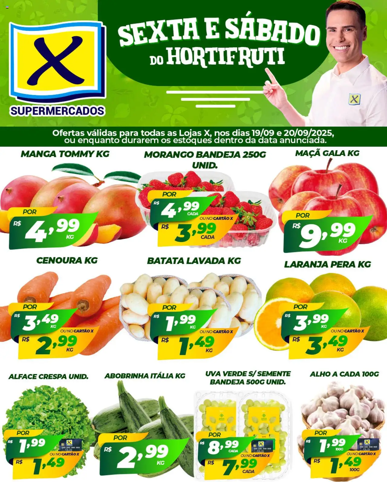 X Supermercados Folheto - válido de 19.09.2025 | Página: 1 | Produtos: Pera, Abobrinha, Alho, Batata