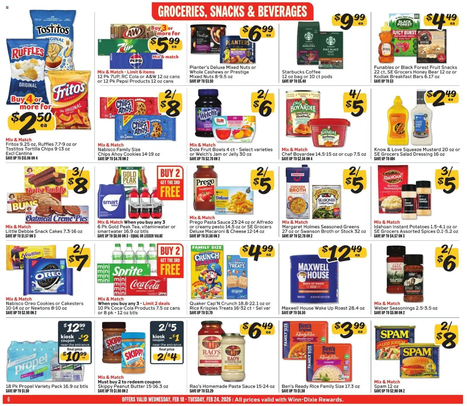 Winn Dixie Weekly Circular - GA - valid from 18.02.2026 | Page: 6 | Products: Juice, Salad, Potatoes, Bag