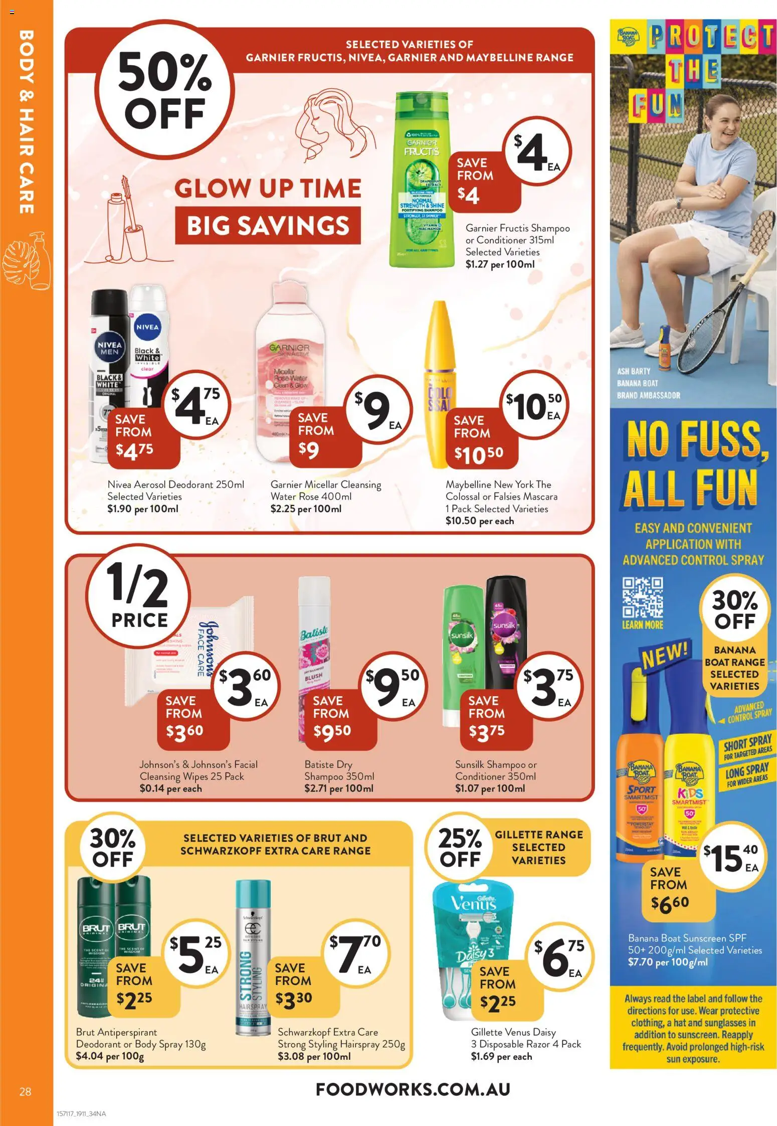 Foodworks catalogue - valid from 19.11.2025 | Page: 28 | Products: Sunscreen, Deodorant, Antiperspirant, Sunglasses