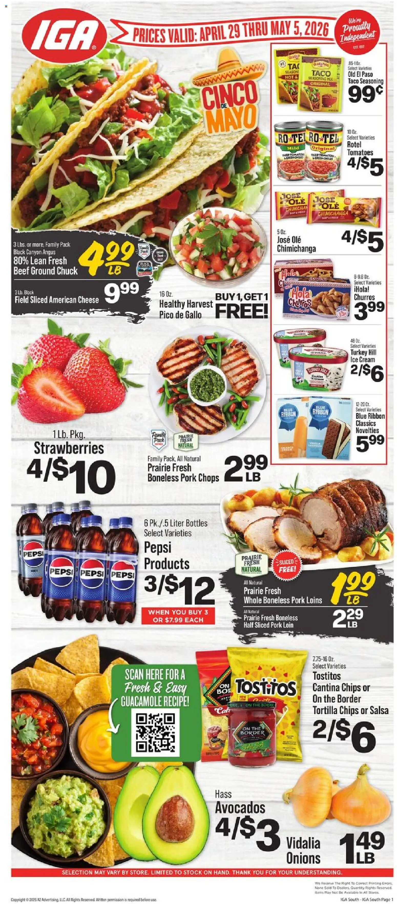 IGA Weekly Ad - valid from 29.04.2026 | Page: 1 | Products: Cheese, Pork, Tomatoes, Strawberries