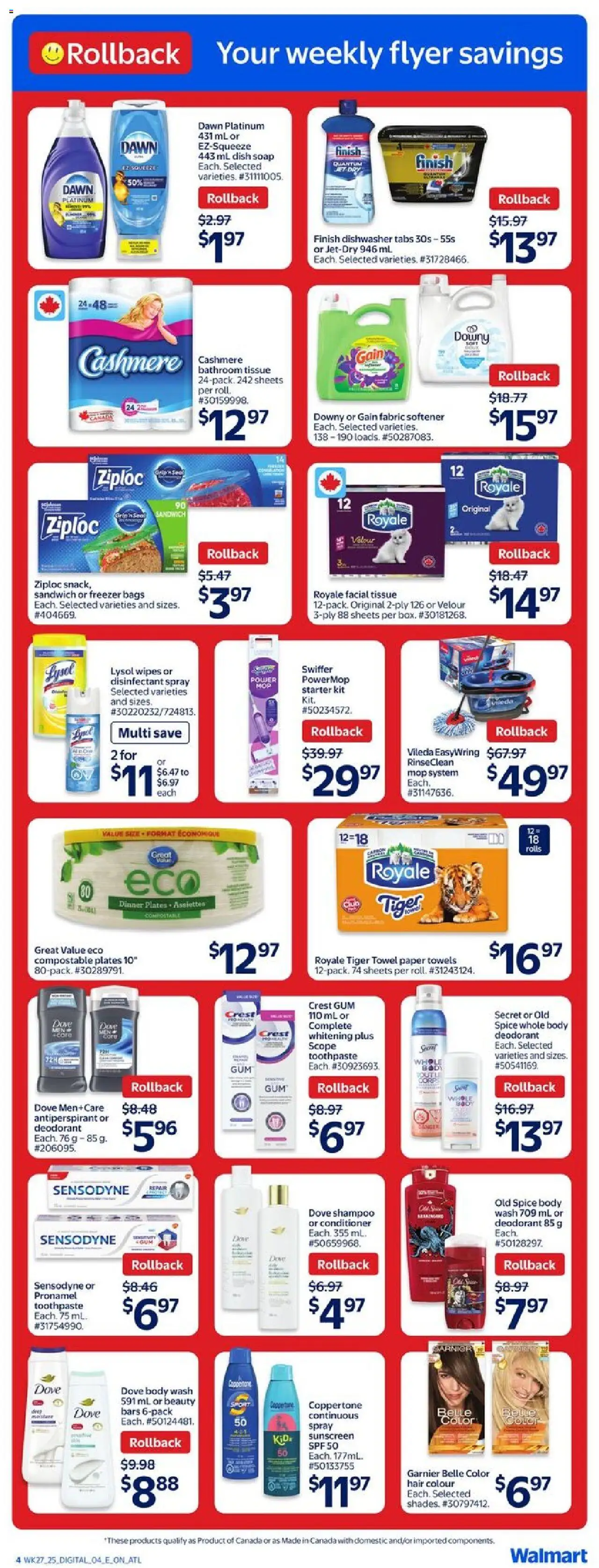 Walmart flyer valid from 31.07.2025 | Page: 7 | Products: Shampoo, Sunscreen, Toothpaste, Fabric softener