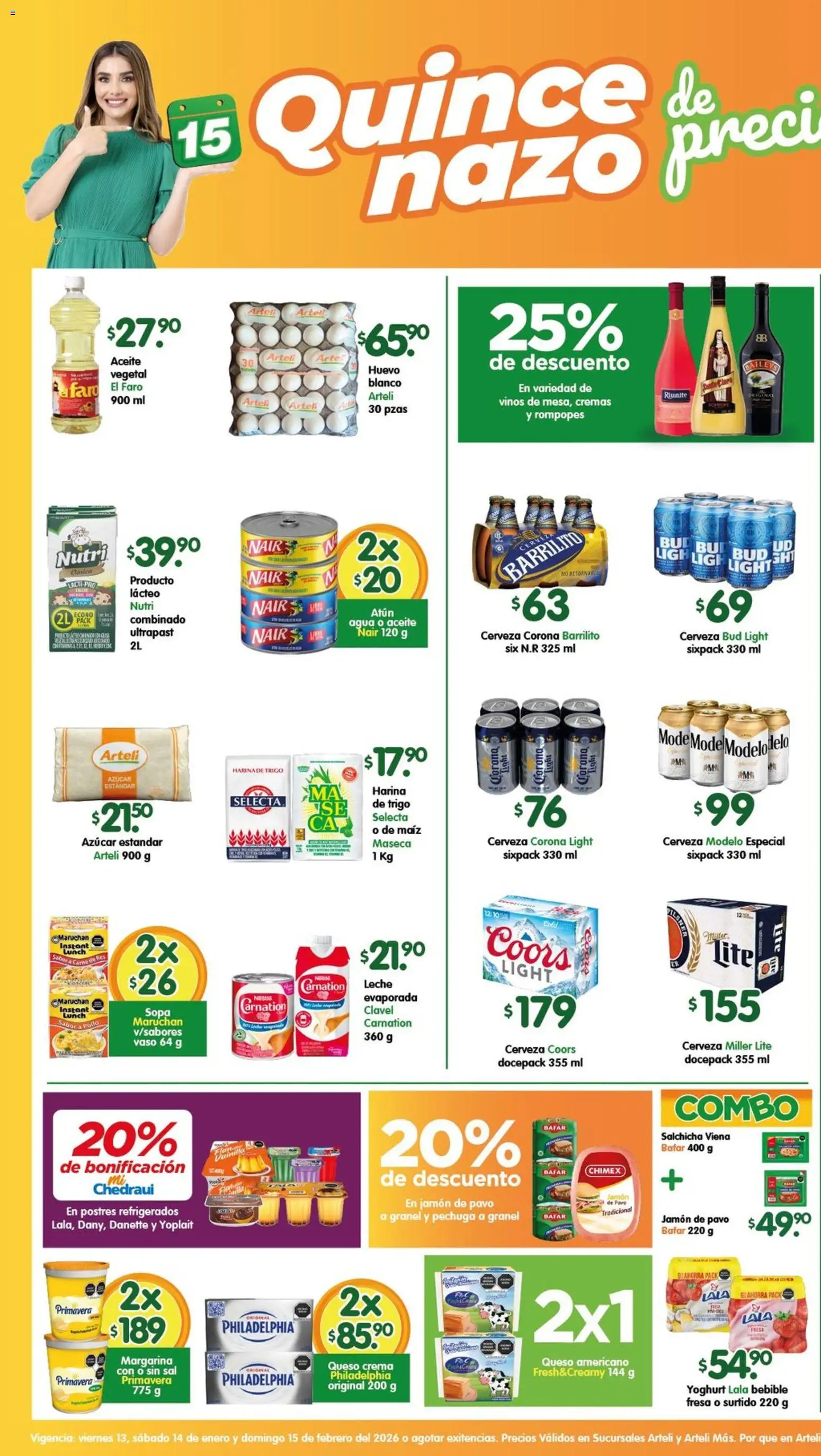 Nuevas ofertas de Arteli válidas en toda la República Mexicana desde el 13.02.2026. ¡Encuentra las mejores ofertas en Arteli folleto Tuxpan! | Página: 1 | Productos: Maíz, Atún, Huevo, Leche