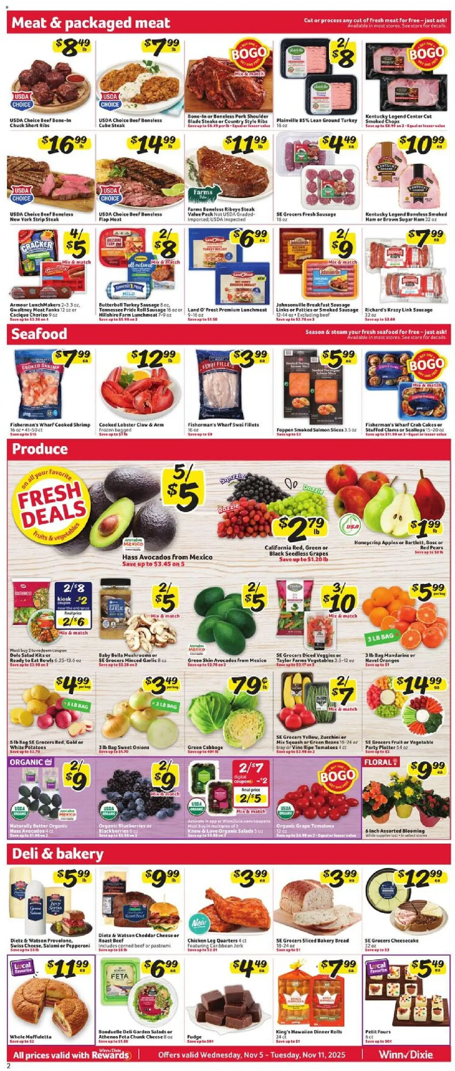 Winn Dixie Weekly Ad - valid from 05.11.2025 | Page: 2 | Products: Pork, Tomatoes, Salad, Vegetables
