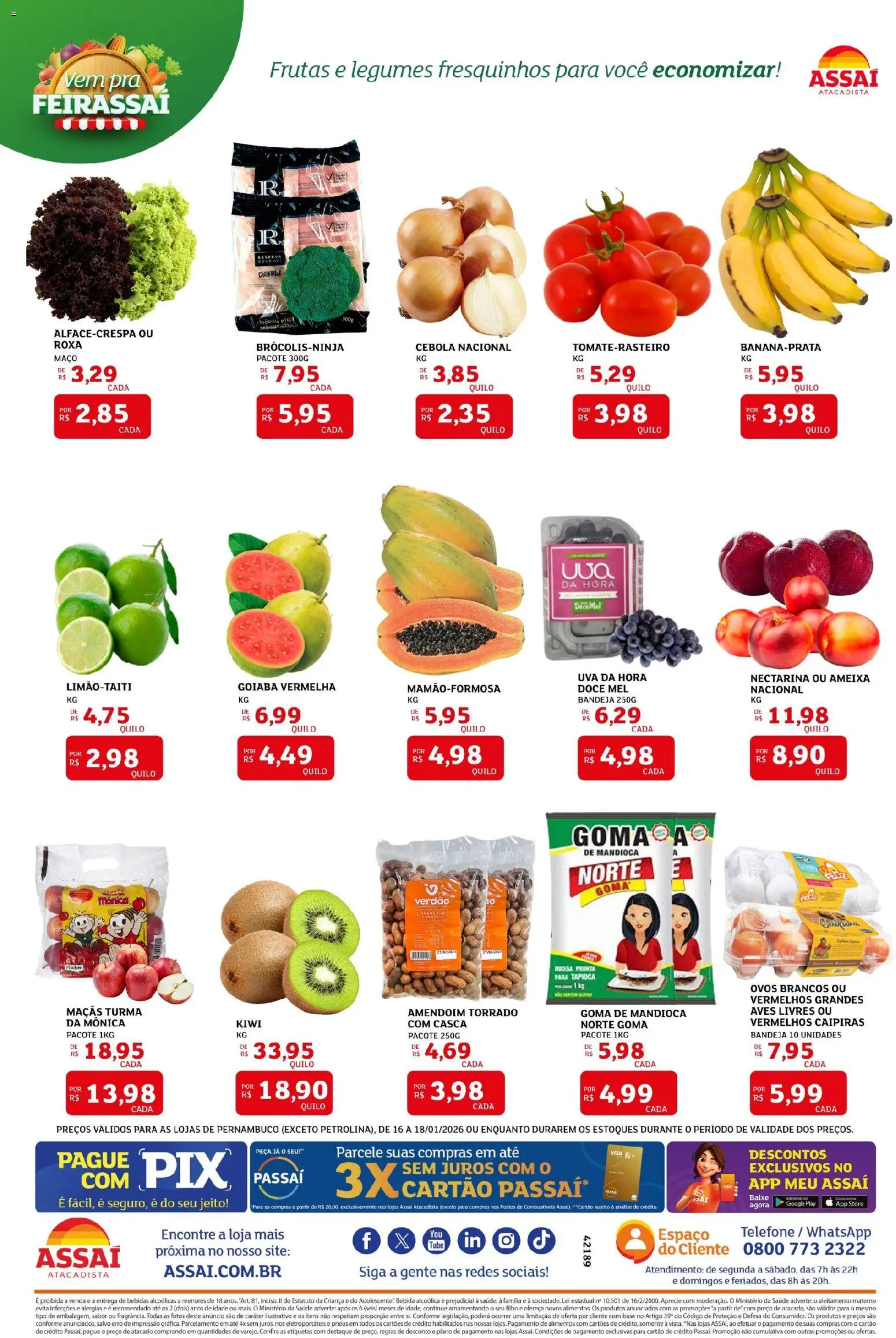 Assaí Atacadista Folheto - válido de 16.01.2026 | Página: 3 | Produtos: Cebola, Maçãs, Mel, Telefone